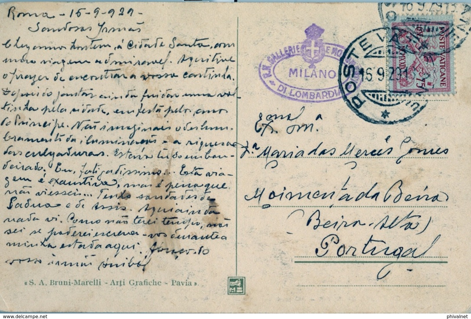 1929 , VATICANO , TARJETA POSTAL CIRCULADA A MOIMENTA DA BEIRA - Cartas & Documentos