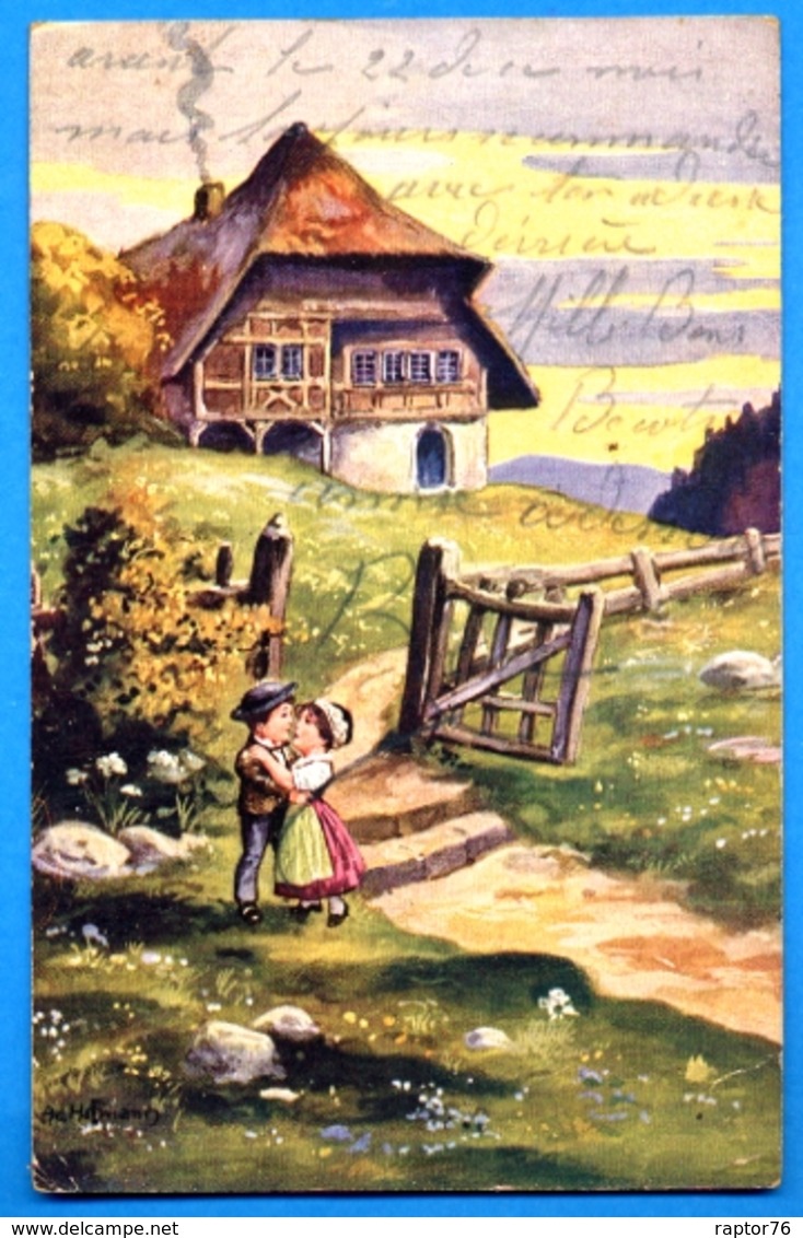 2) CPA Illustrateur Ad. HOFFMANN Couple D'enfants Der Erste Kuss Le Premier Bisou - Hoffmann, Ad.