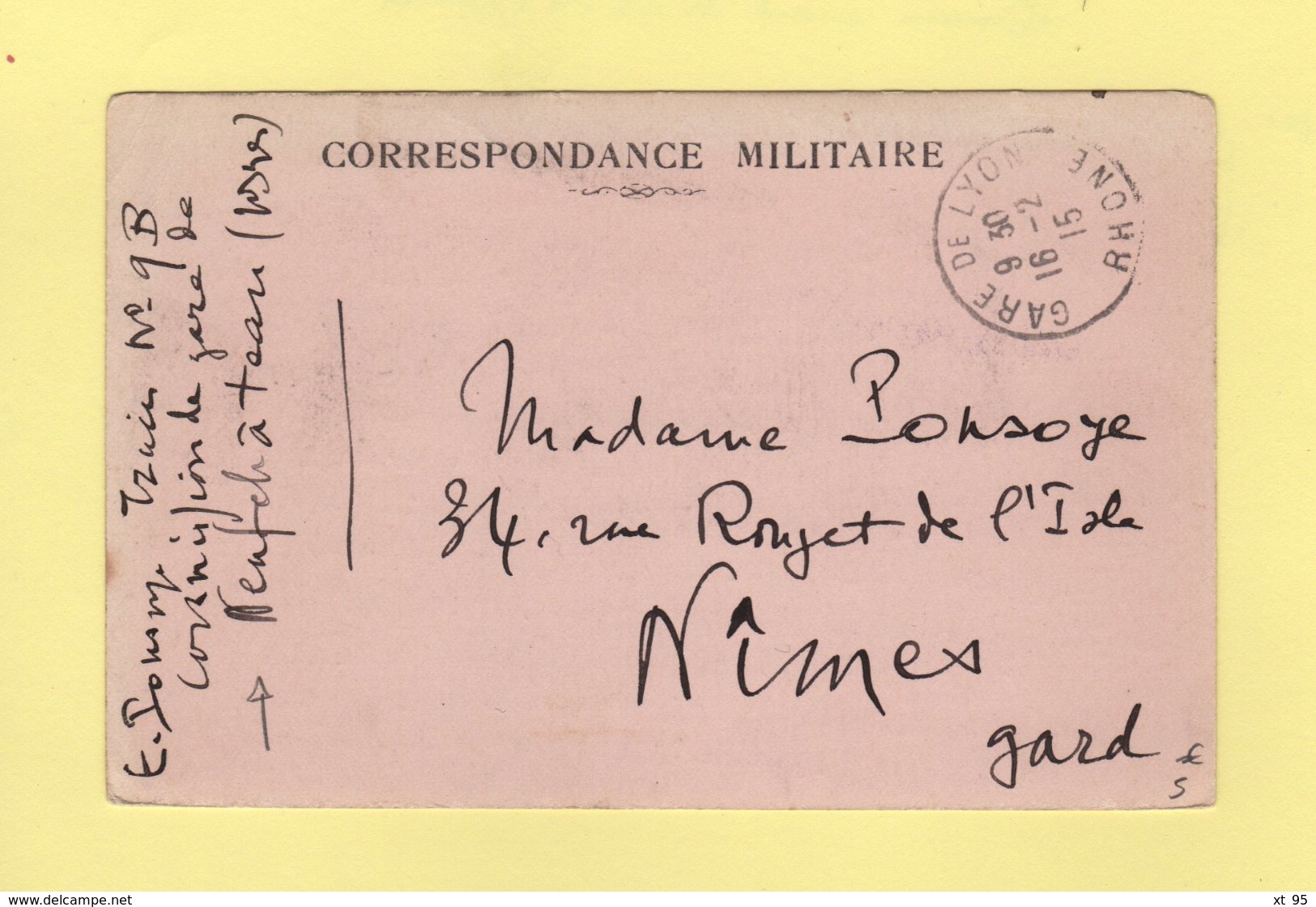 Commission De Gare De Neufchateau - Vosges - Gare De Lyon - Rhone - 16-2-1915 - Correspondance Militaire - FM - Oorlog 1914-18