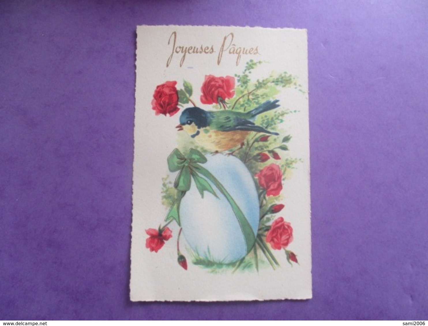 CPA FANTAISIE JOYEUSES PAQUES OEUF OISEAU ROSES - Ostern