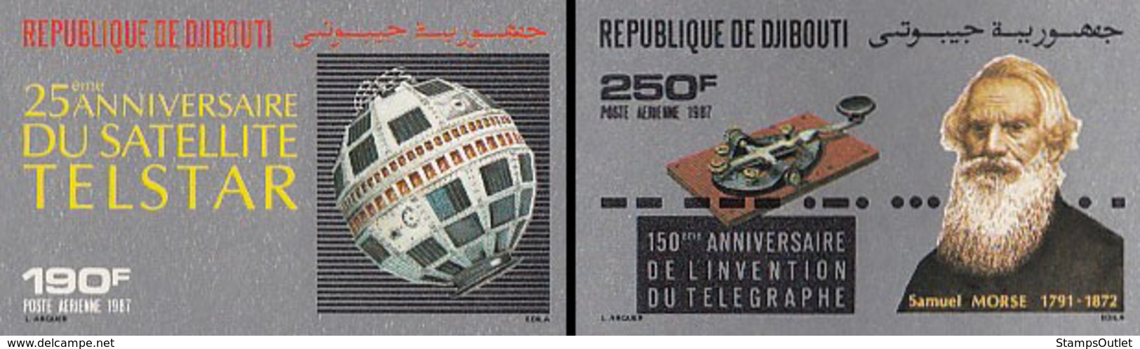 IMPERF. Djibouti 1987 - Sattelite "Telstar", Telegraphe Samuel Morse": Michel 498-499; Yvert 237-238. - Gibuti (1977-...)