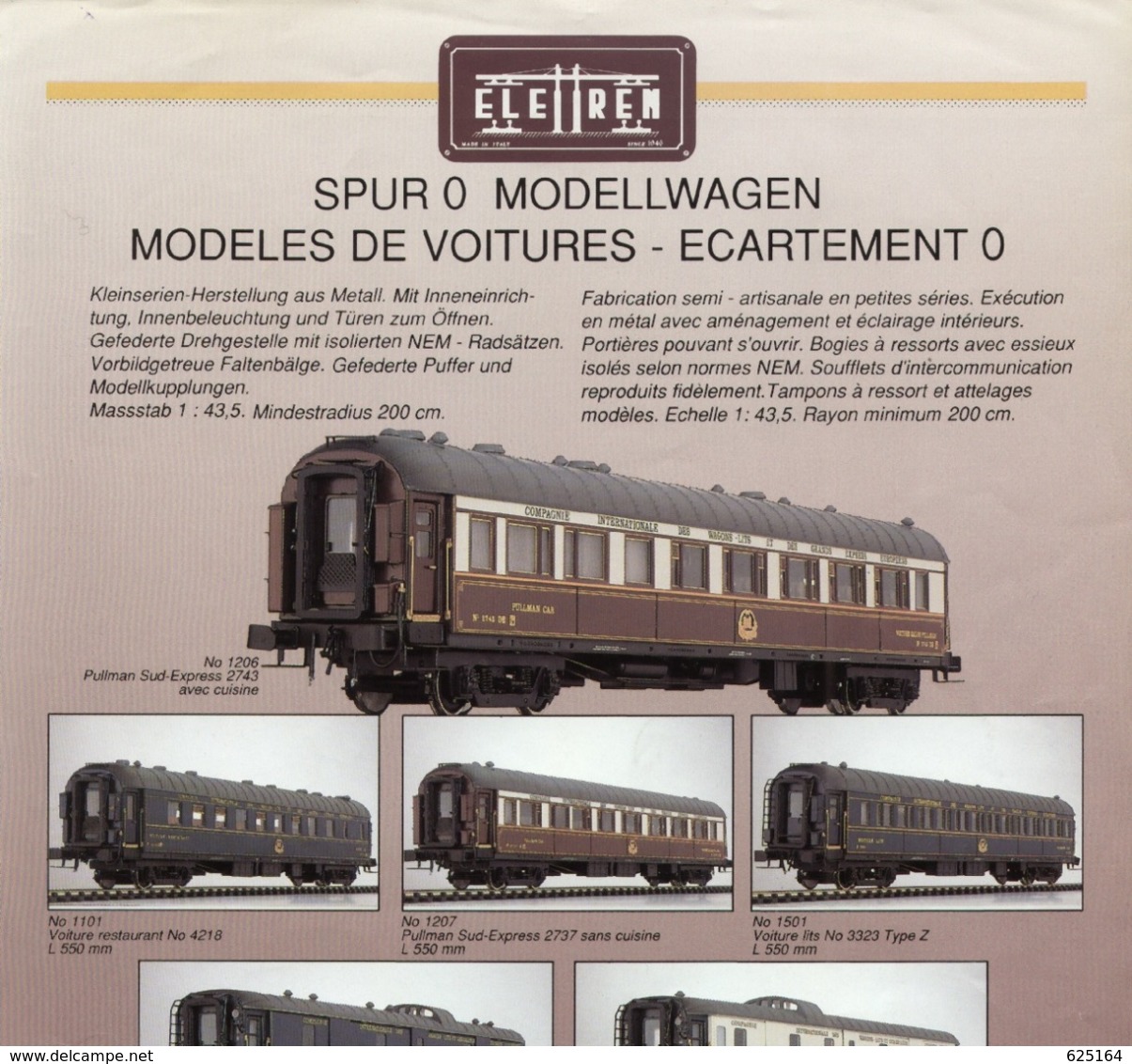 Catalogue ELETTREN LEMACO 1986 Infoblatt CIWL Spur O Modellwagen - En Allemand Et En Français - French