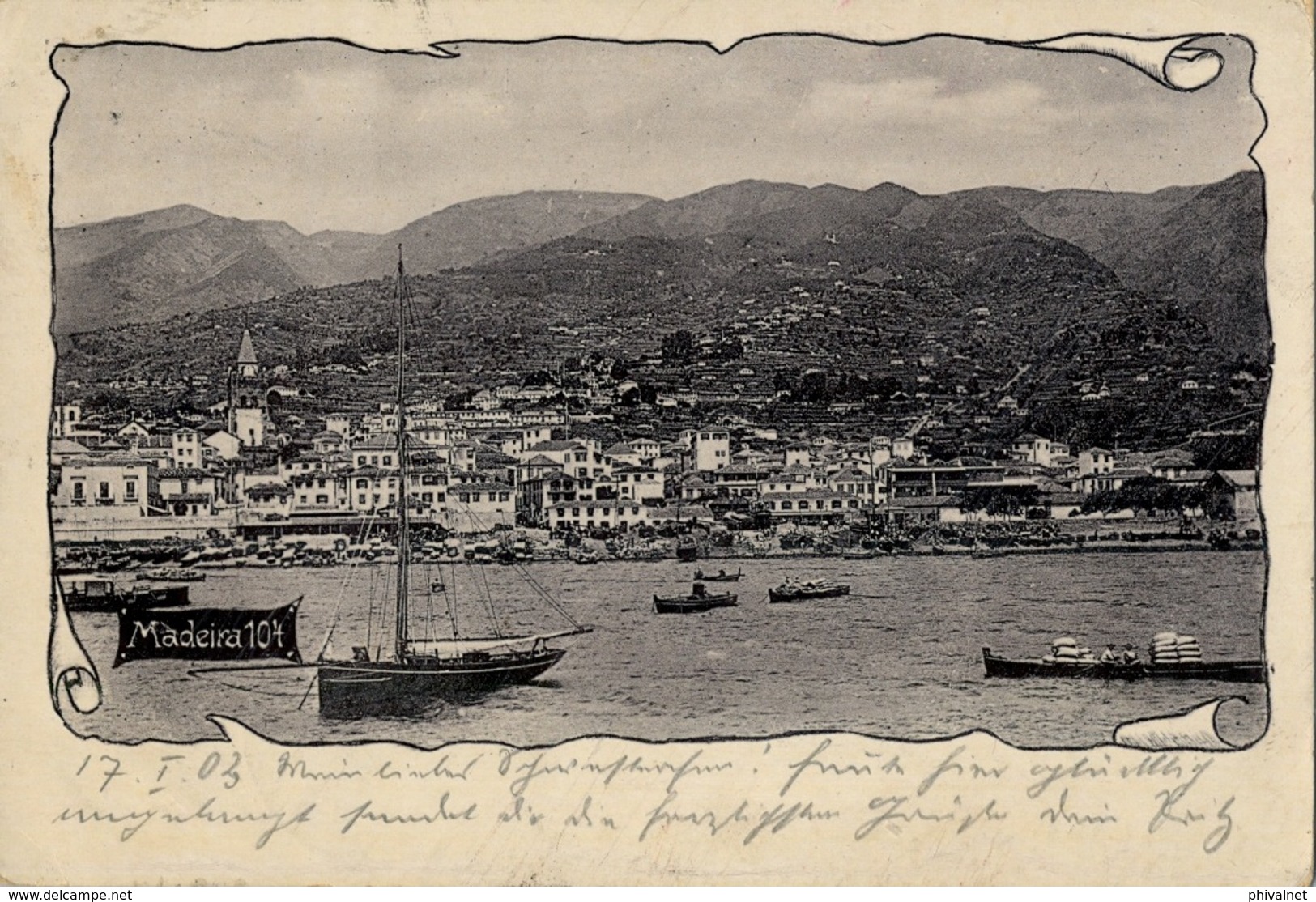 1903 , MADEIRA , FUNCHAL - DURLACH , TARJETA POSTAL CIRCULADA , TRÁNSITO LISBOA . - Funchal