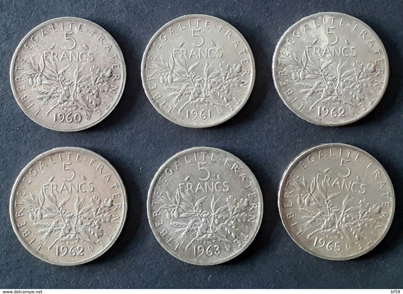 FRANCE - 5 Francs Argent 1960- 1961 - 1962 (X2) - 1963 - 1965  - Non Nettoyées - Other & Unclassified