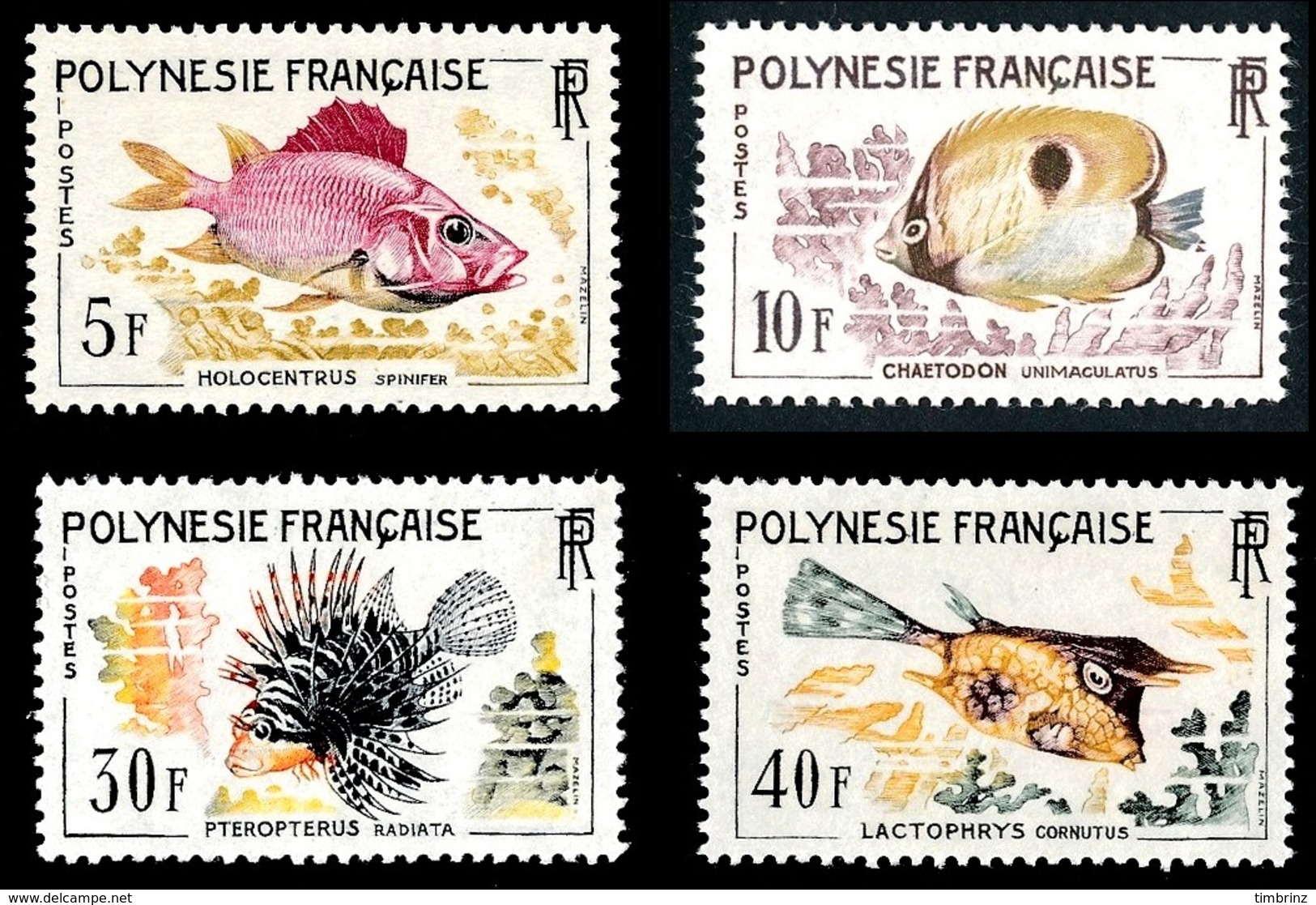 POLYNESIE 1962 - Yv. 18 19 20 21 **   Cote= 42,50 EUR - Poissons Holocentrus, Chaetodon, Pteropterus, …  ..Réf.POL24297 - Neufs