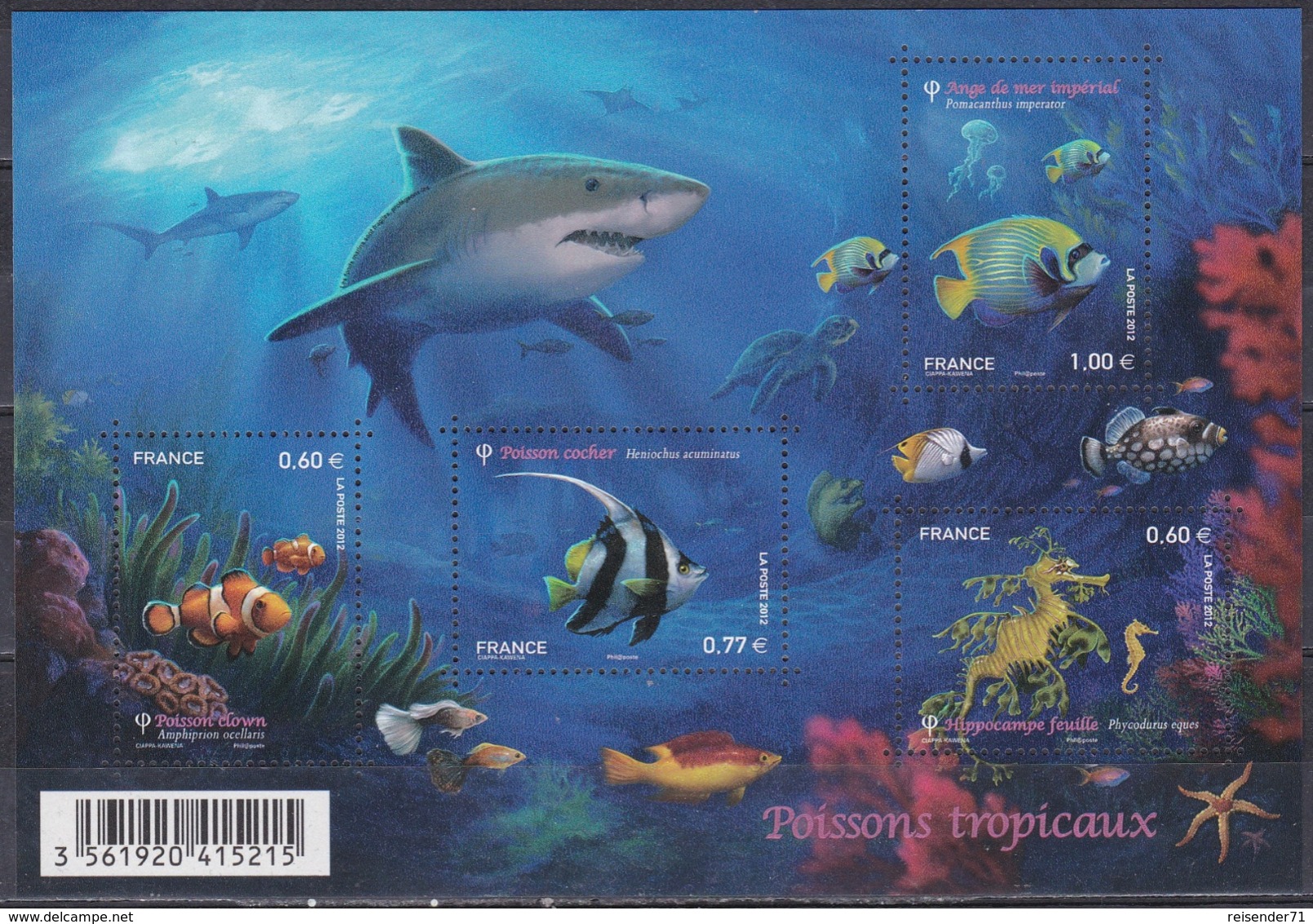 Frankreich France 2012 Tiere Fauna Animals Fische Fish Poissons Peces Pesci Clownfisch Tropen Seepferd, Bl. 175 ** - Unused Stamps