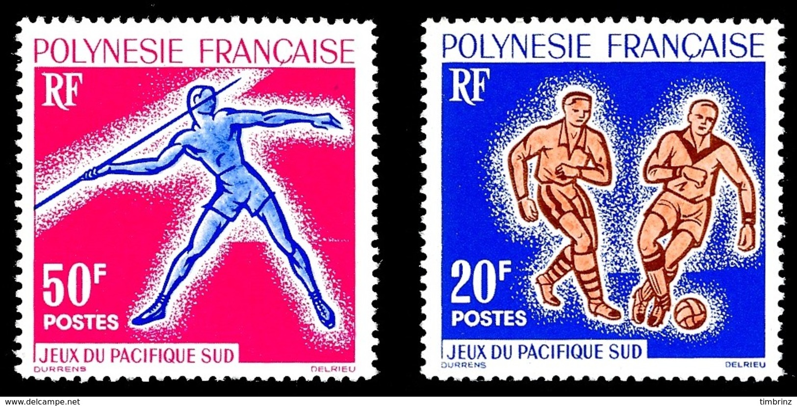 POLYNESIE 1963 - Yv. 22 Et 23 **   Cote= 29,00 EUR - Jeux Pacifique-Sud : Football Et Javelot (2 Val.)  ..Réf.POL24298 - Neufs