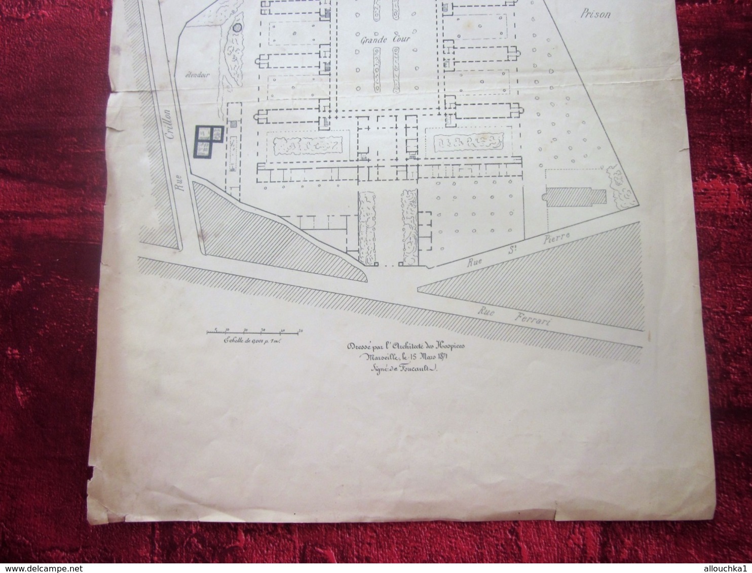 1871 PLAN TECHNIQUE DRESSÉ ARCHITECTE FOUCAULT DES HOSPICES HÔPITAL DE LA CONCEPTION MARSEILLE Planche Travaux Public - Travaux Publics