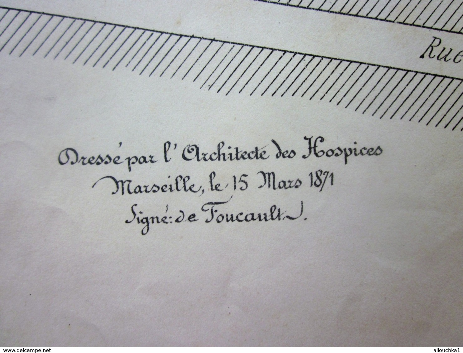 1871 PLAN TECHNIQUE DRESSÉ ARCHITECTE FOUCAULT DES HOSPICES HÔPITAL DE LA CONCEPTION MARSEILLE Planche Travaux Public - Travaux Publics