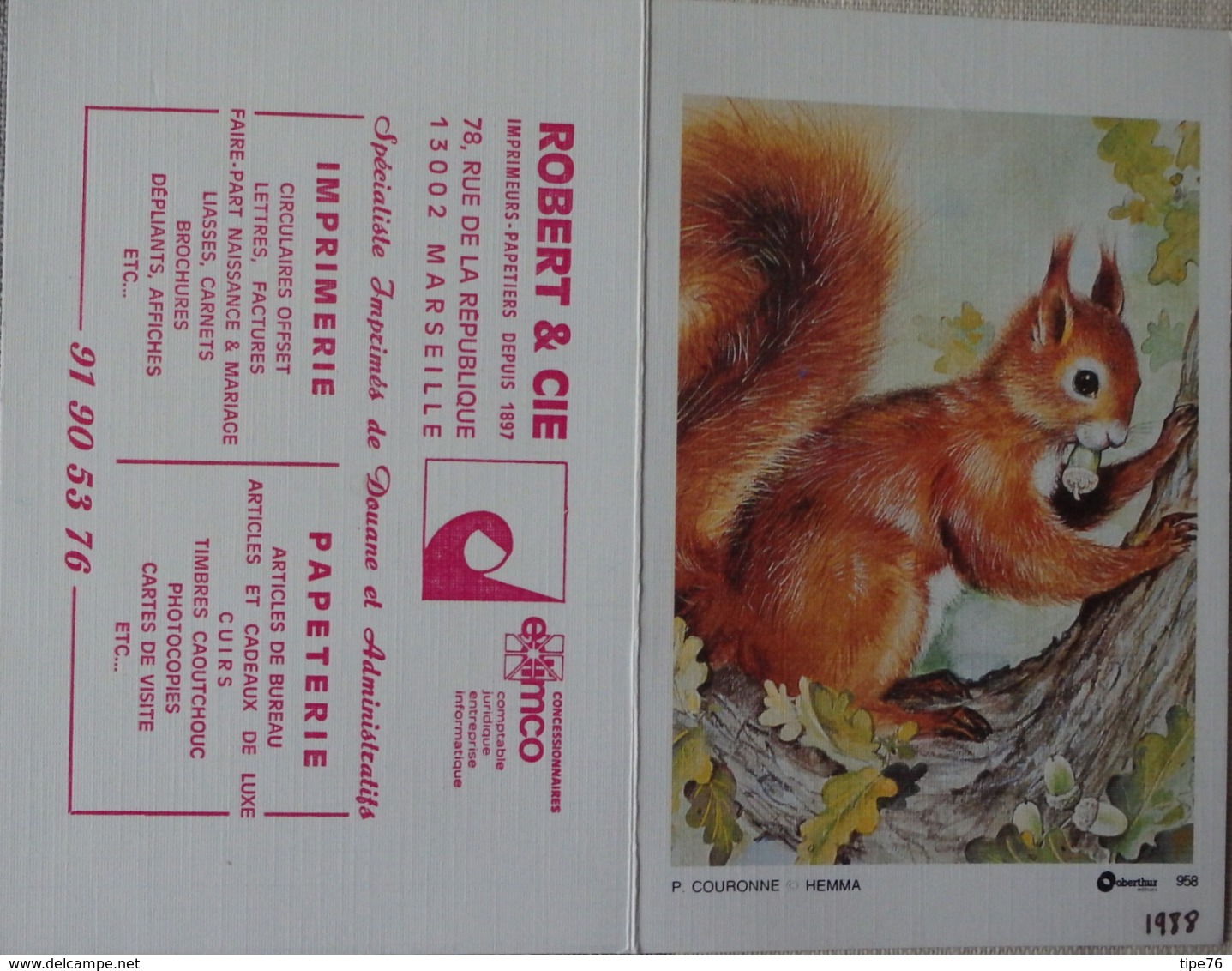 Petit Calendrier De Poche 1988  Illustration écureuil - Oberthur - Petit Format : 1981-90