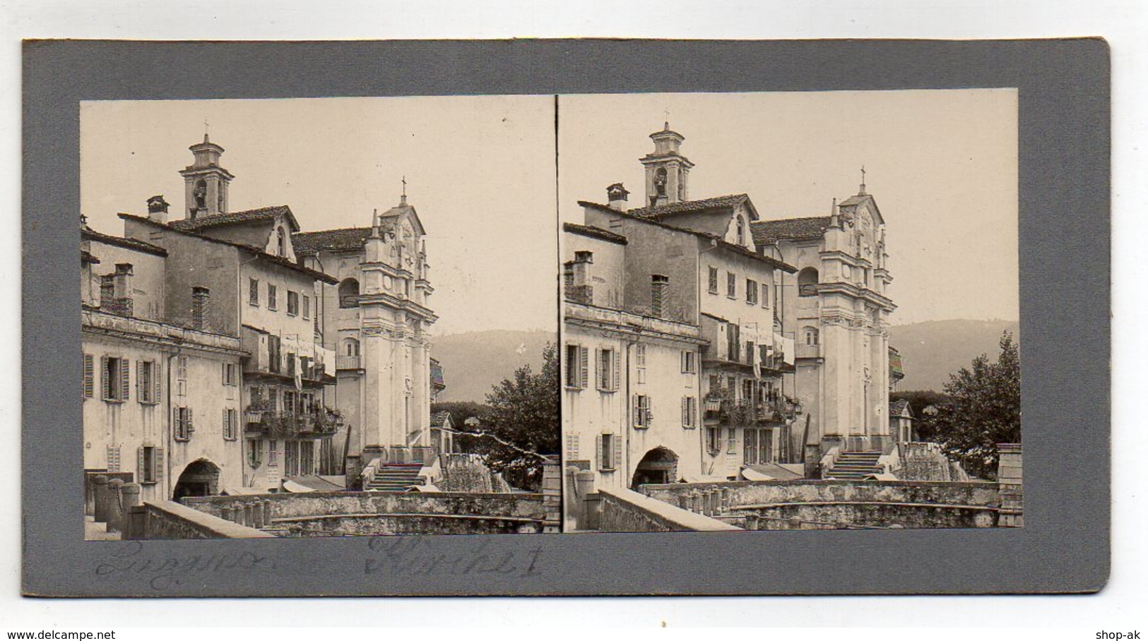 AK-2294/ Lugano Kirche Tessin Schweiz Stereofoto Ca.1905  - Stereo-Photographie