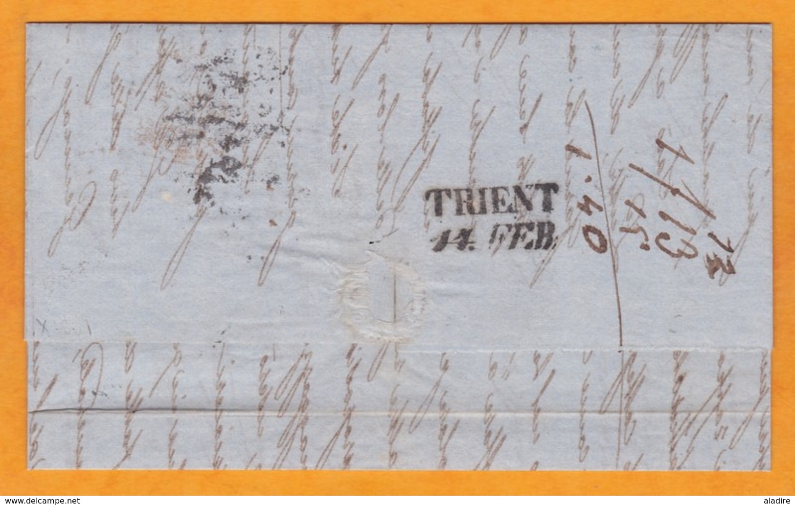 1850 - Lettre Pliée Avec Corresp En Italien De Londres, Angleterre Vers Trento, Trente Tyrol Italien Via Calais & France - Postmark Collection