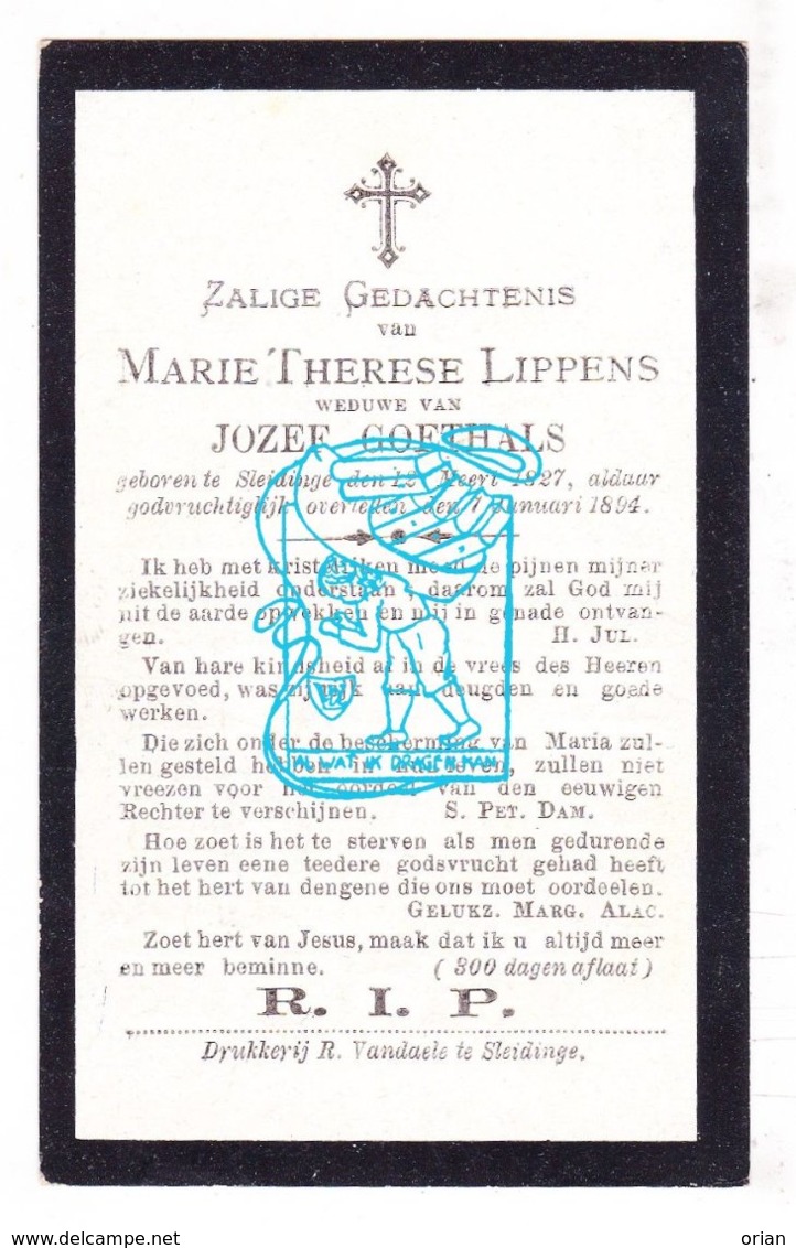 DP Marie Therese Lippens ° Sleidinge Evergem 1827 † 1894 X Jozef Goethals - Devotieprenten