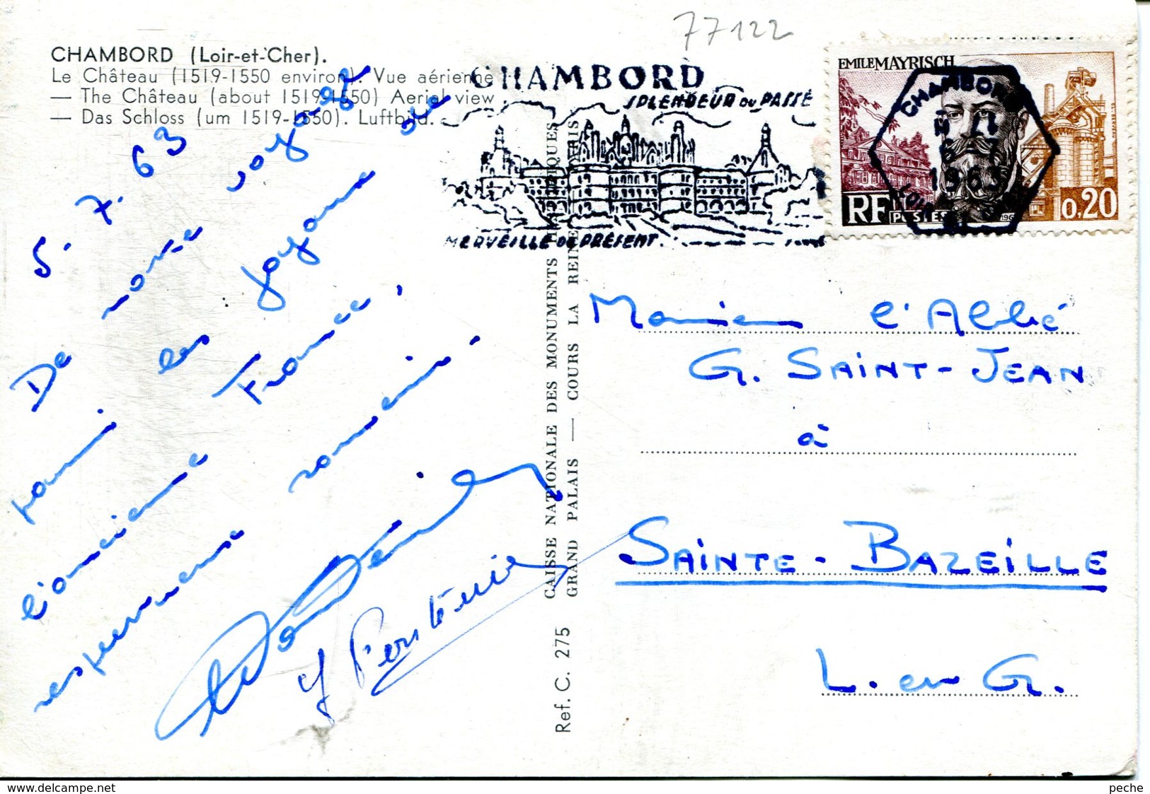 N°77122 -cachet Hexagonal Chambord 1956 - Cachets Manuels