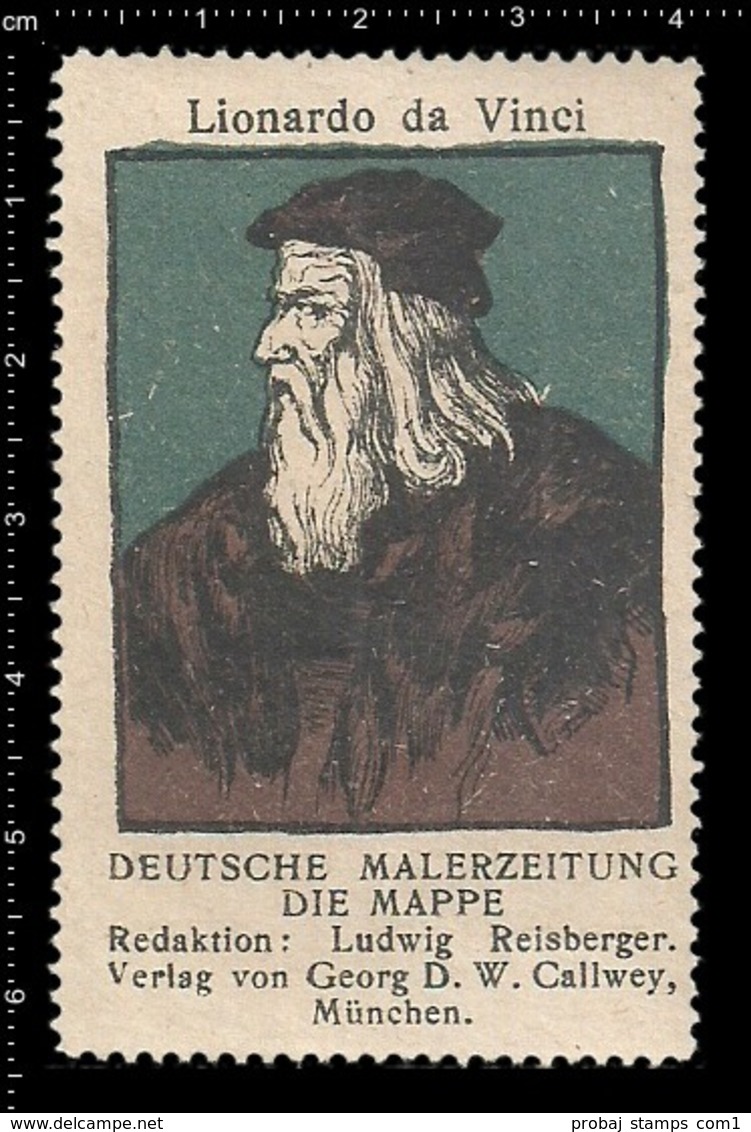 Old German Poster Stamp Cinderella Vignette Erinoffilo Reklamemarke Leonardo Da Vinci Italian Polymath. - Autres & Non Classés