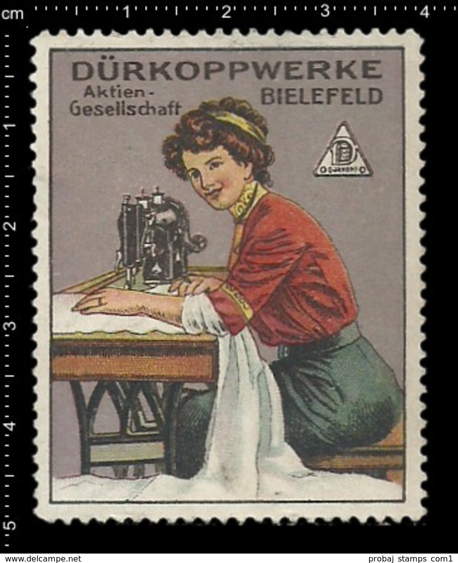 Old German Poster Stamp Cinderella Vignette Erinoffilo Reklamemarke Sewing, Nähen, Sewing Machine. - Erinnophilie