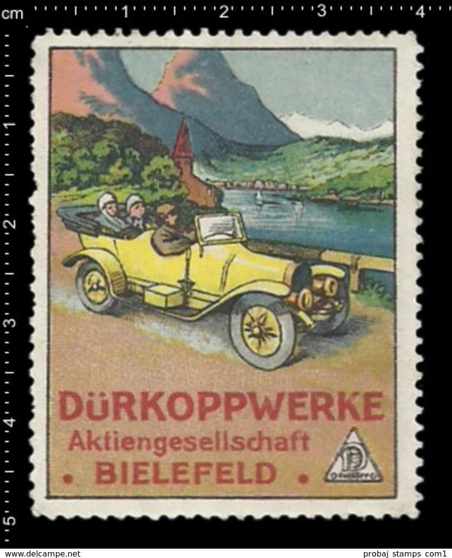 Old German Poster Stamp Cinderella Vignette Erinoffilo Reklamemarke Old Time Car, Auto, River Fluss. - Erinnophilie