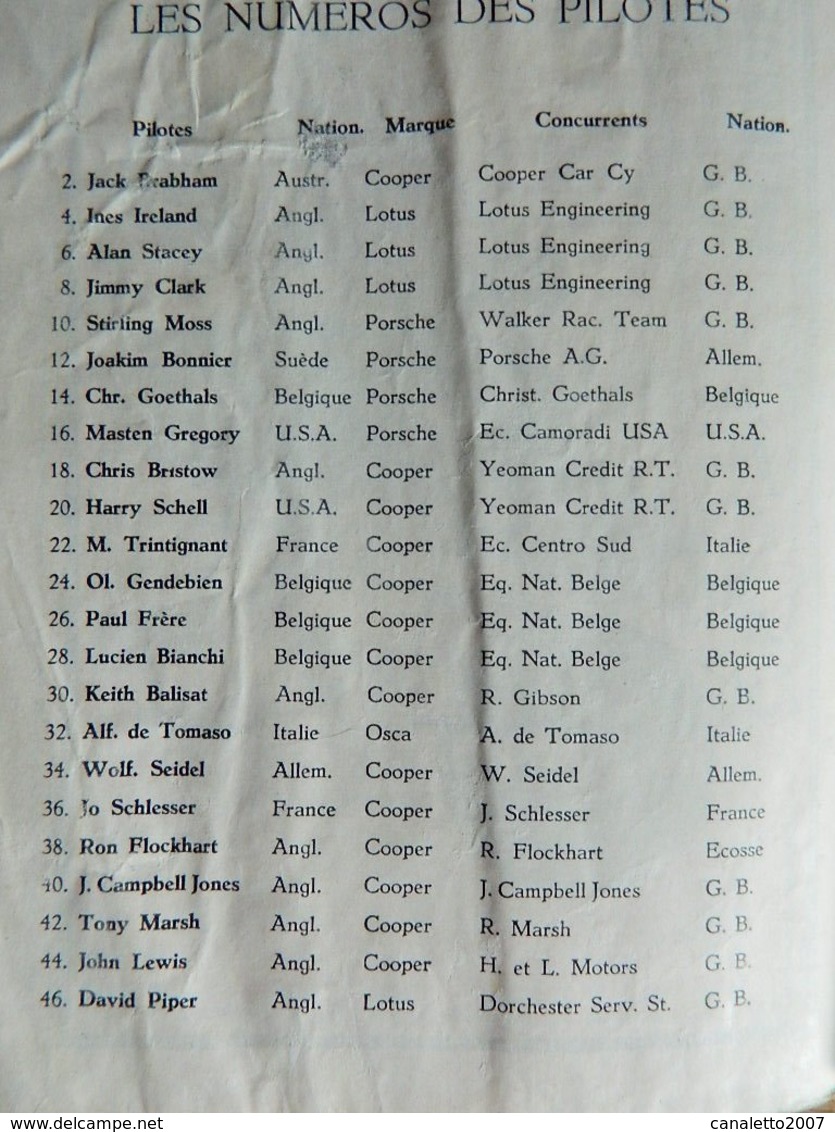 BRUXELLES:TRES RARE PROGRAMME DU GRAND PRIX DE BRUXELLES 10 AVRIL 1960-56 PAGES ¨PHOTO AVEC JIM CLARCK--STIRLIG MOSS - Automobile - F1