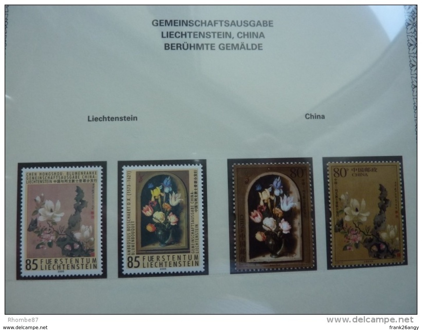 Emissioni Congiunte CINA 2005 Famous Paintings Flowers.Joint Issue With Liechtenstein 2 Serie Cpl. 4v. Nuovi** Perfetti - Gemeinschaftsausgaben