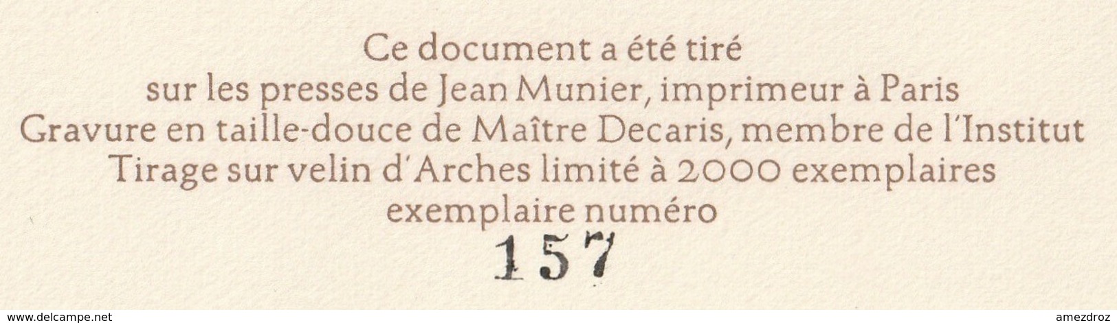 France 1970 FDJ Timbre Et Gravure Decaris  De Lattre De Tassigny Tirage Velin Numéroté à 2000 Exemplaires - Documents De La Poste