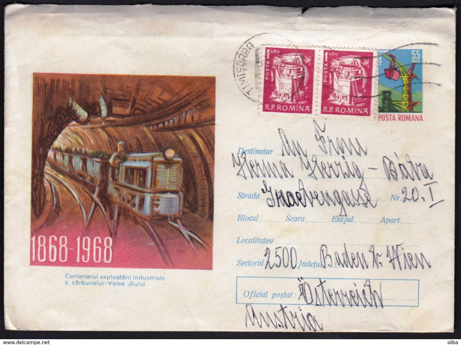 Romania / VALEA JIULUI 1868 - 1968 / Minerals, Train / Postal Stationery - Trains