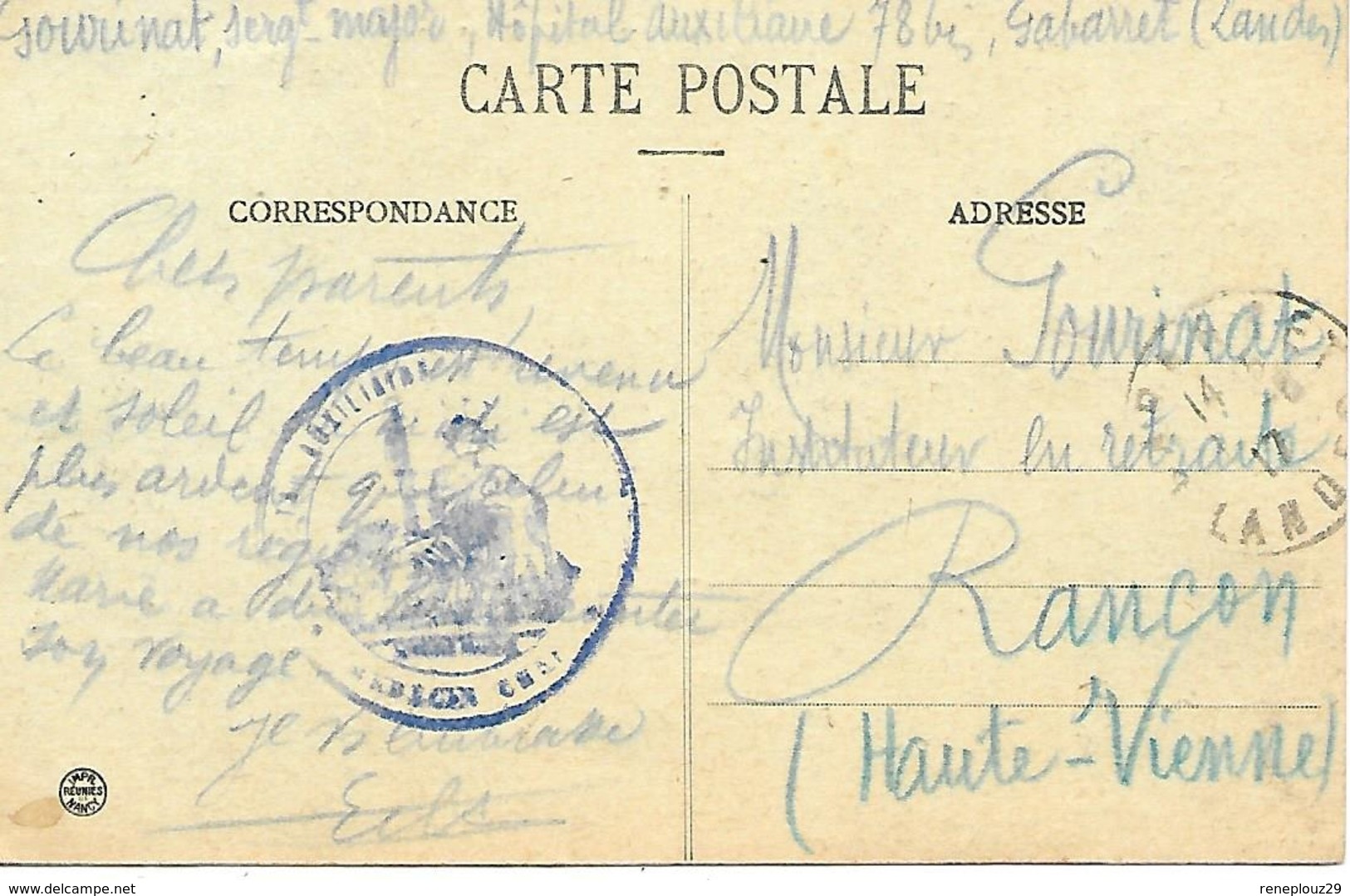 40-cachet Hôpital Aux. N°78 Bis De Gabarret Sur Belle CP En 1917-cachet Défectueux - Guerre De 1914-18