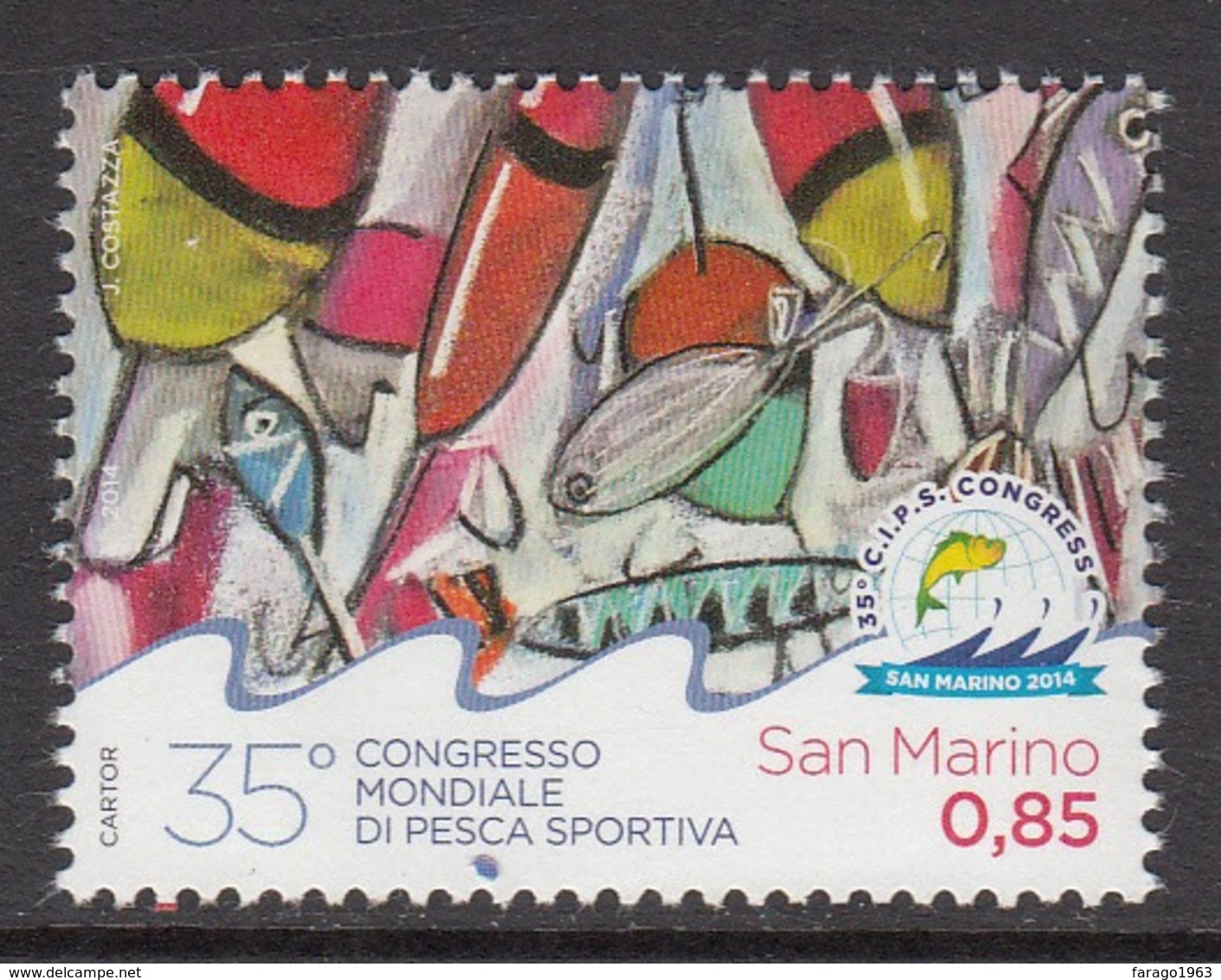 2014 San Marino Fishing Complete  Set Of 1 MNH  @ BELOW FACE VALUE - Ongebruikt