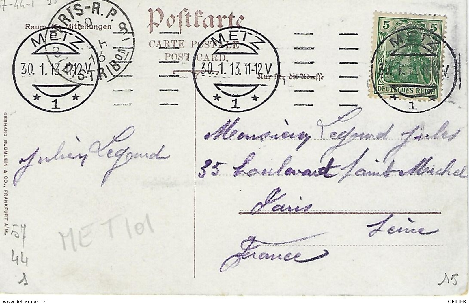 METZ SYLBE ET PONDORF 1913 DREYFUSS (MET101) En 1994 Côte 200Fsur Carte Postale De Metz - Oblitérations Mécaniques (flammes)