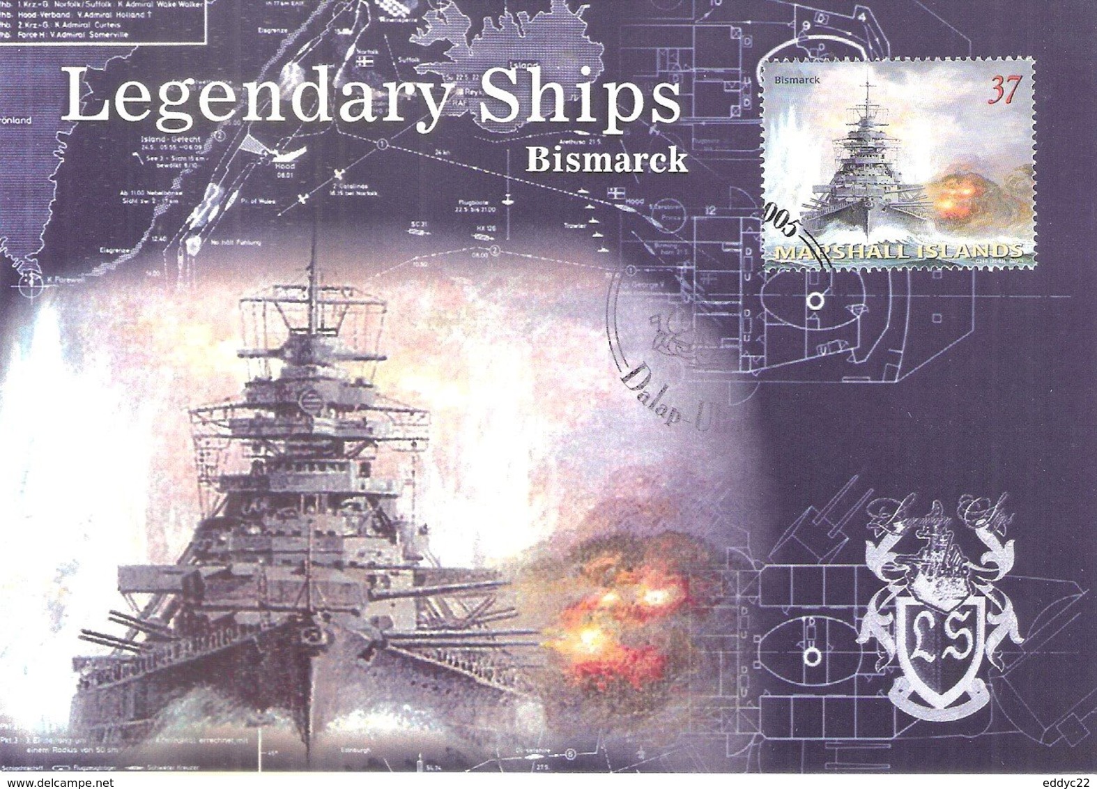 Legendary Ships - Bismarck - Commemorative Card From Marshall Islands (to See) - 2. Weltkrieg