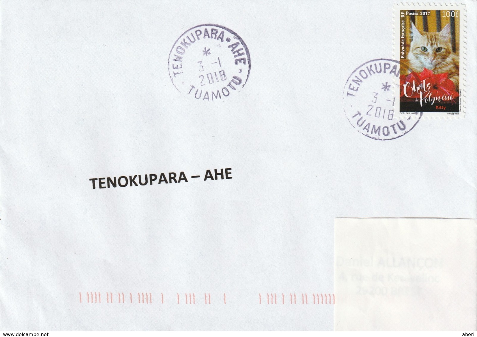 13110 TENOKUPARA - AHE - POLYNÉSIE FRANÇAISE - Griffe Linéaire - Lettres & Documents