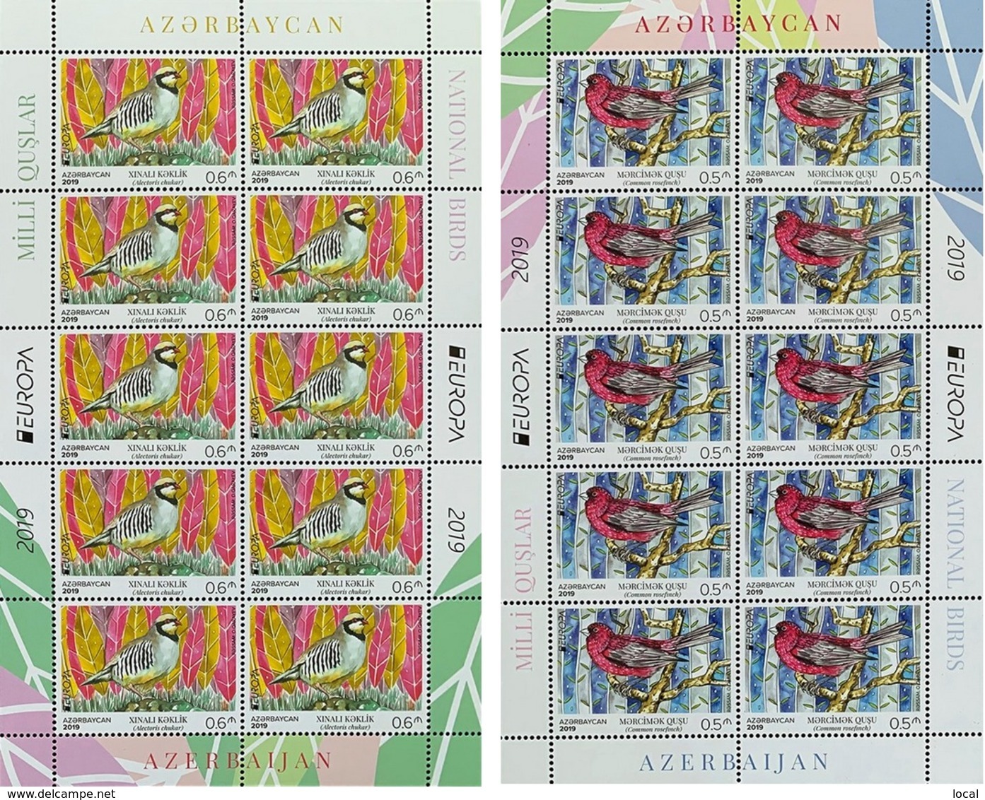 EUROPA 2019. NATIONAL BIRDS. Azerbaijan Stamps 2019. 2 Full Sheets Europe 2019 - 2019