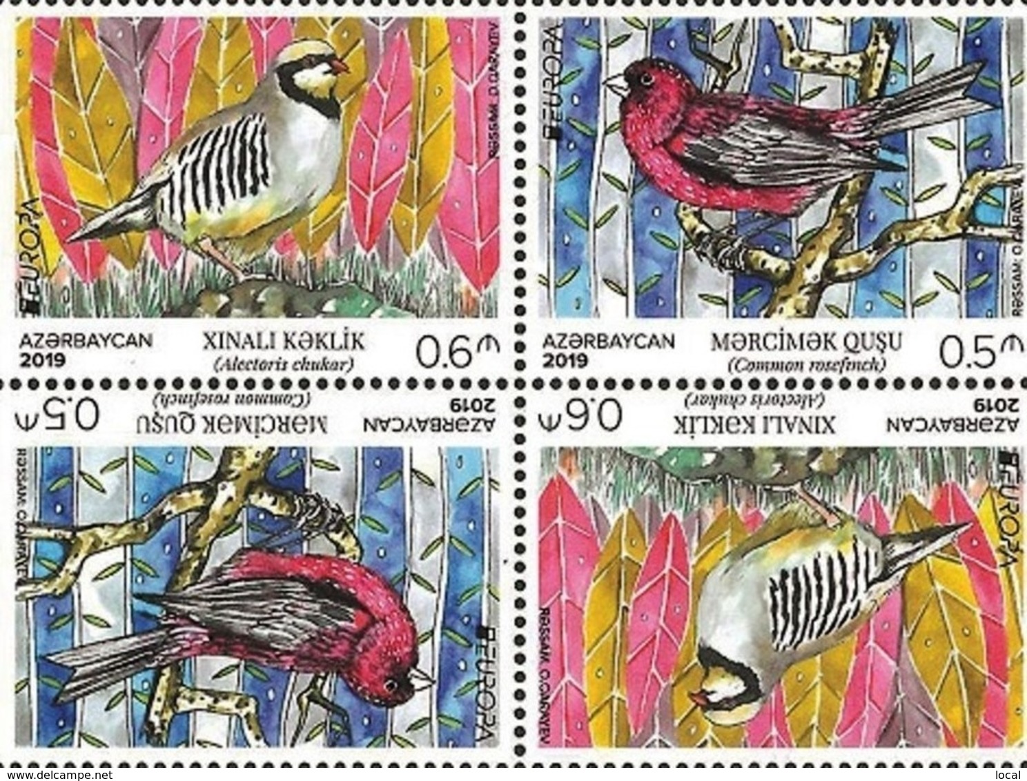 CEPT EUROPA 2019. NATIONAL BIRDS. Azerbaijan Stamps 2019. Tête-bêche Tet-besh From Booklet 4 Stamps - 2019