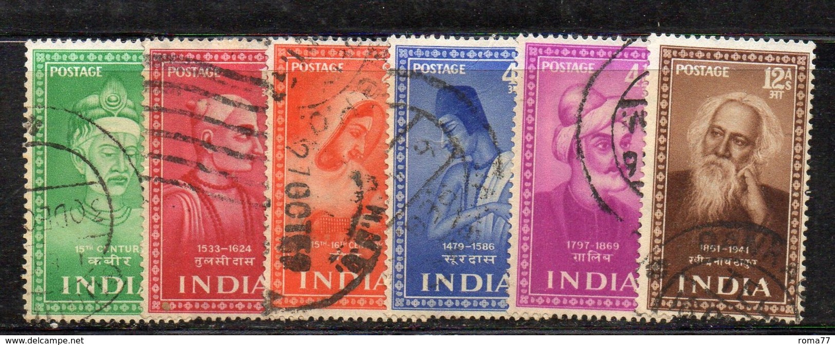 Y343 - INDIA 1952, Yvert Serie N. 37/42  Usata (2380A)  Santi E Poeti - Usati