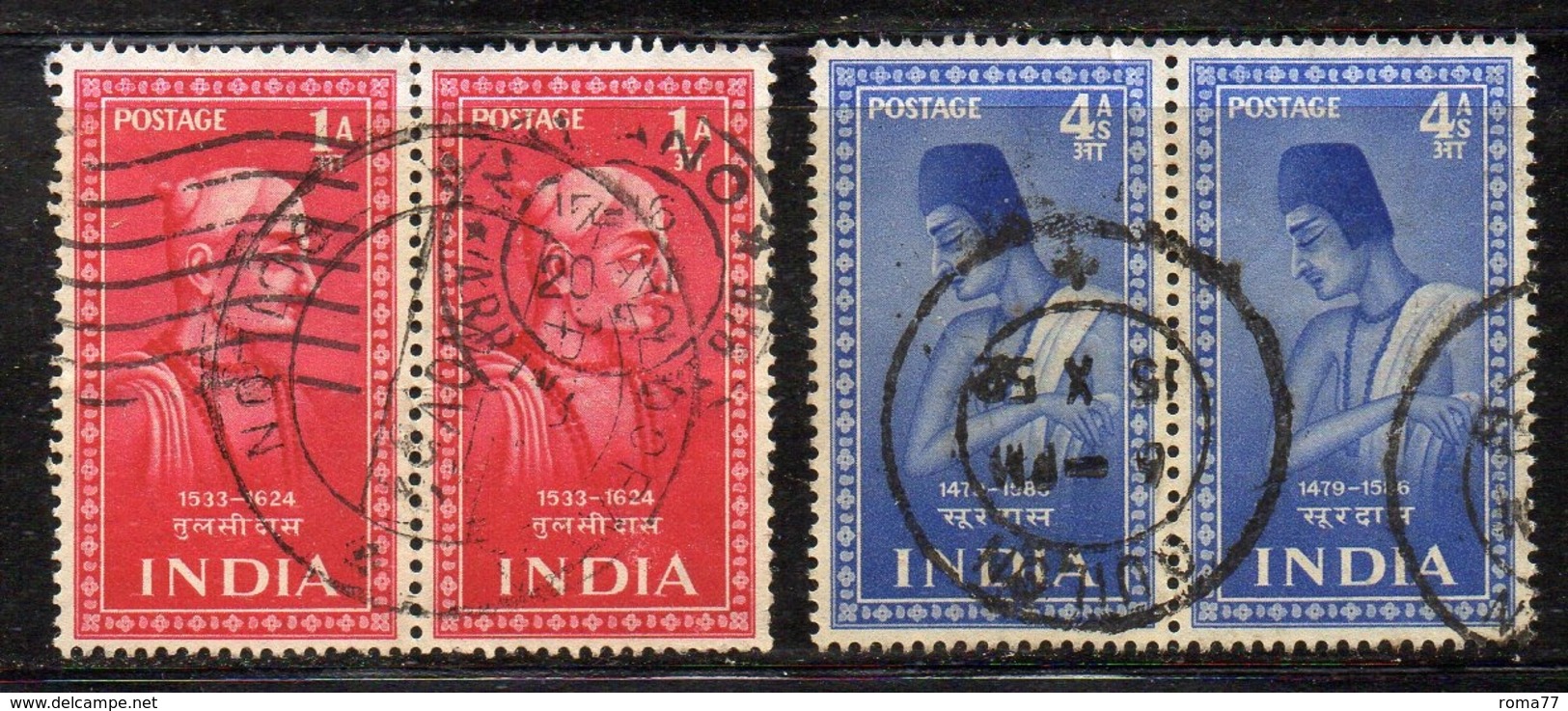 Y352 - INDIA 1952, Yvert N. 38+40 In Coppia  Usata (2380A) - Gebruikt