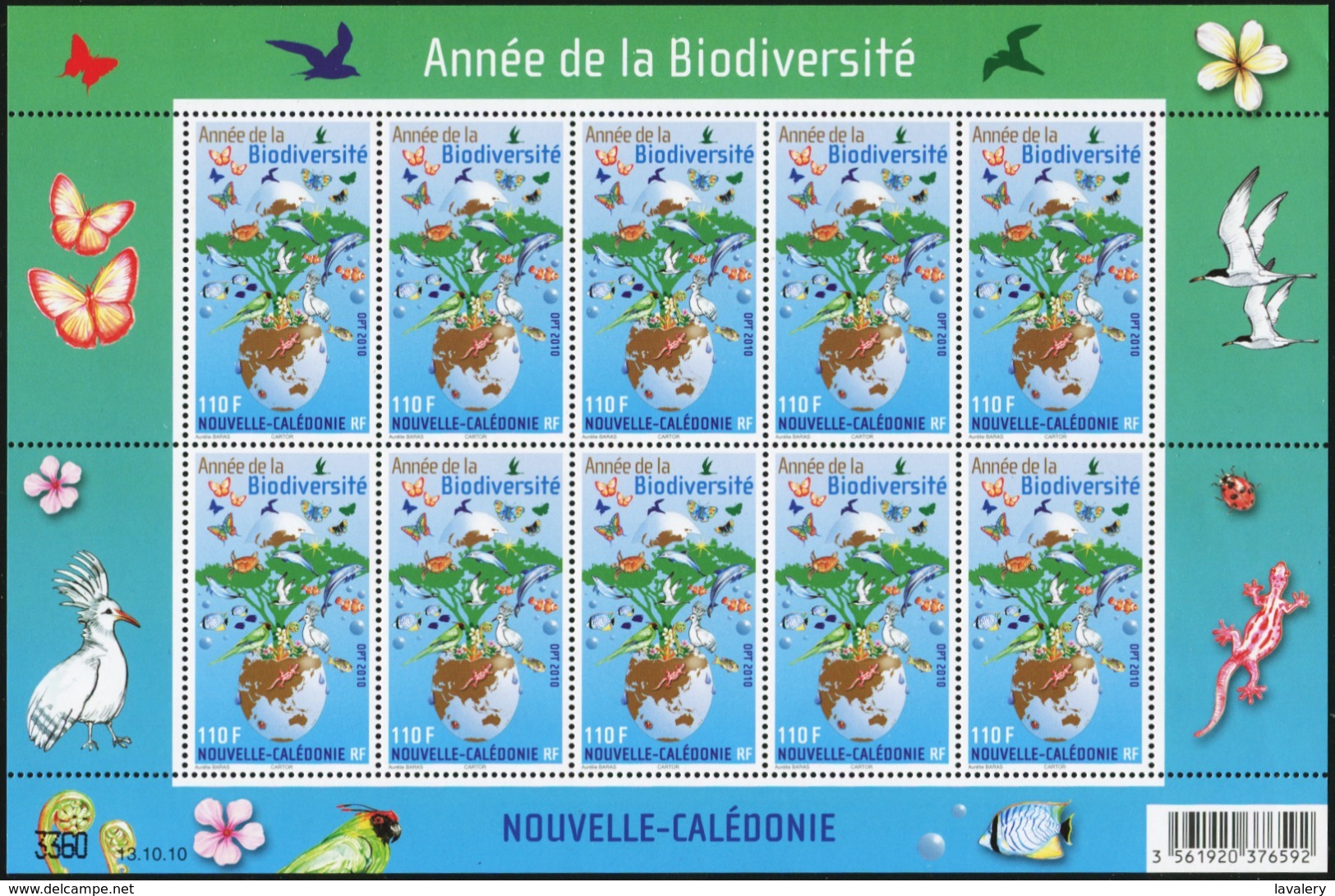 NEW CALEDONIA 2010 Year Of Biodiversity Birds Fish Fishes Dolphins Butterflies Insects Animals Fauna MNH - Other & Unclassified