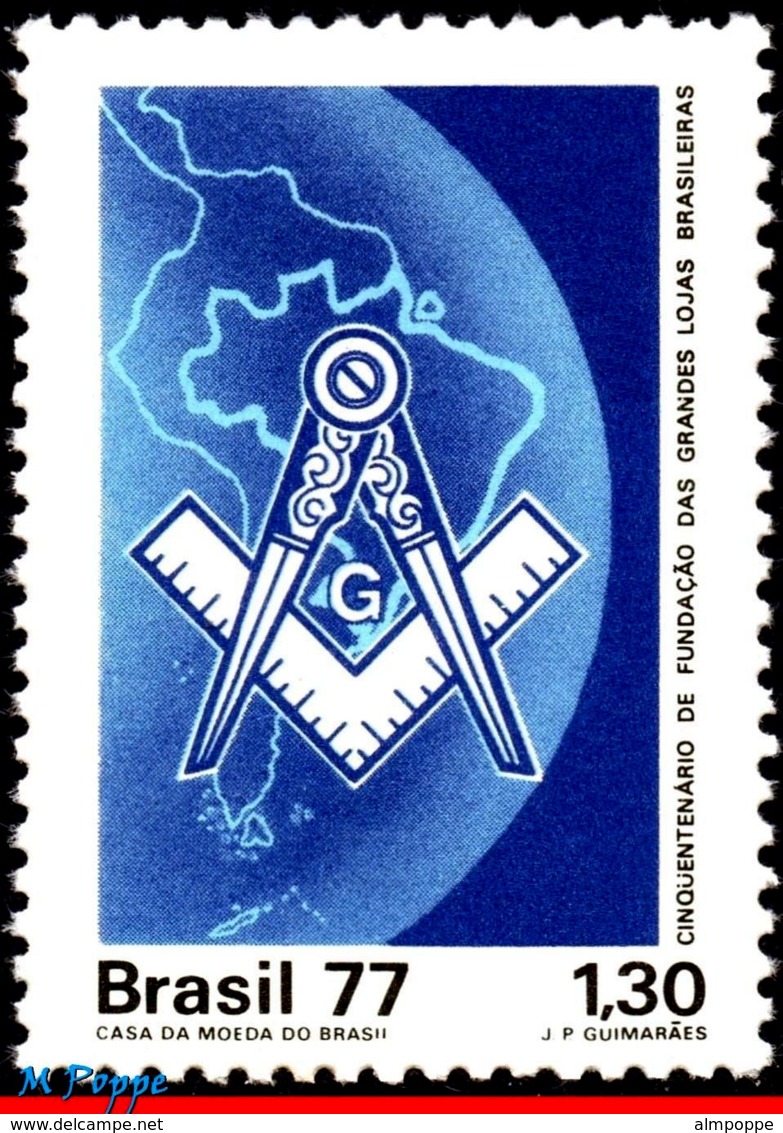 Ref. BR-1517-Q BRAZIL 1977 - MASONIC, MAPS, MASONRY,, MASONIC SHOP, MI# 1608, BLOCK MNH, FREEMASONRY 4V Sc# 1517 - Freimaurerei