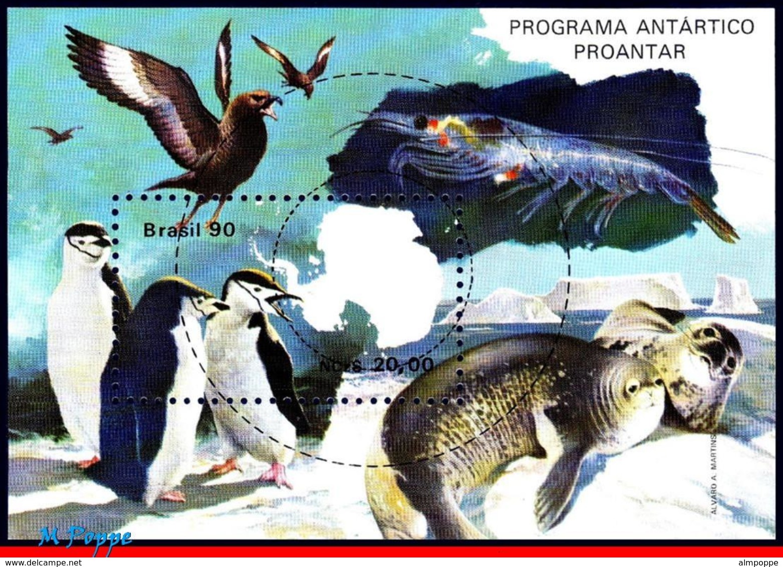 Ref. BR-2235 BRAZIL 1990 - ANIMALS, FAUNA, ANTARCTIC RESEARCH, PROGRAM, BIRDS, PENGUIN, MI# B82, MNH,1V Sc# 2235 - Antarctic Wildlife