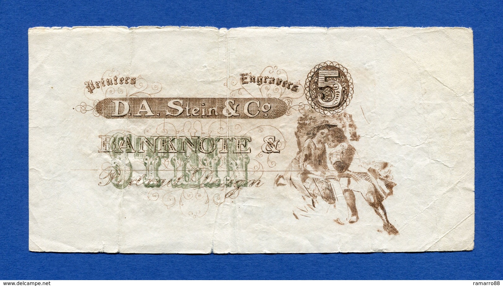 USA - D.A. Stein & Co. 5 Units - Very Old And Rare Specimen Sample Note 1800s AF - Specimen