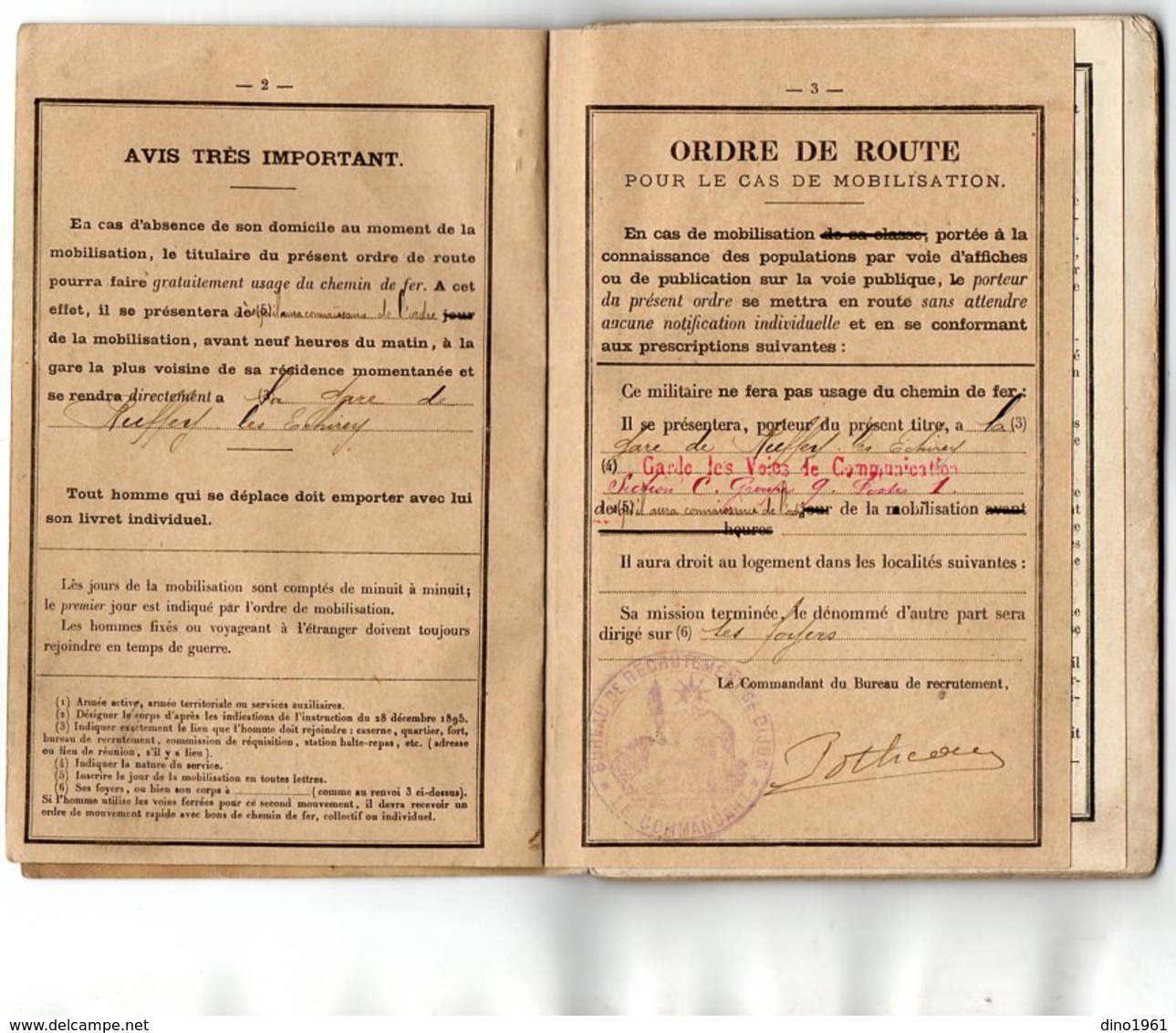 VP15.810 DIJON 1880 - Livret Militaire Soldat JARANT à QUETIGNY - Section D'Infirmier & Garde Des Voies De Communication - Documents