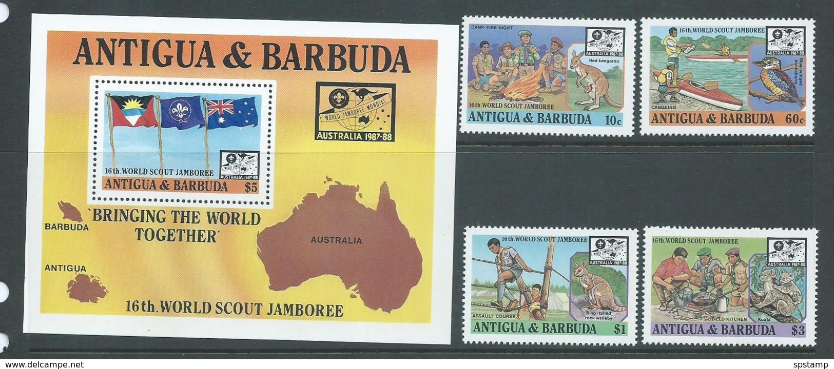 Antigua 1987 Boy Scout Jamboree Set 4 & Miniature Sheet MNH - Antigua Et Barbuda (1981-...)