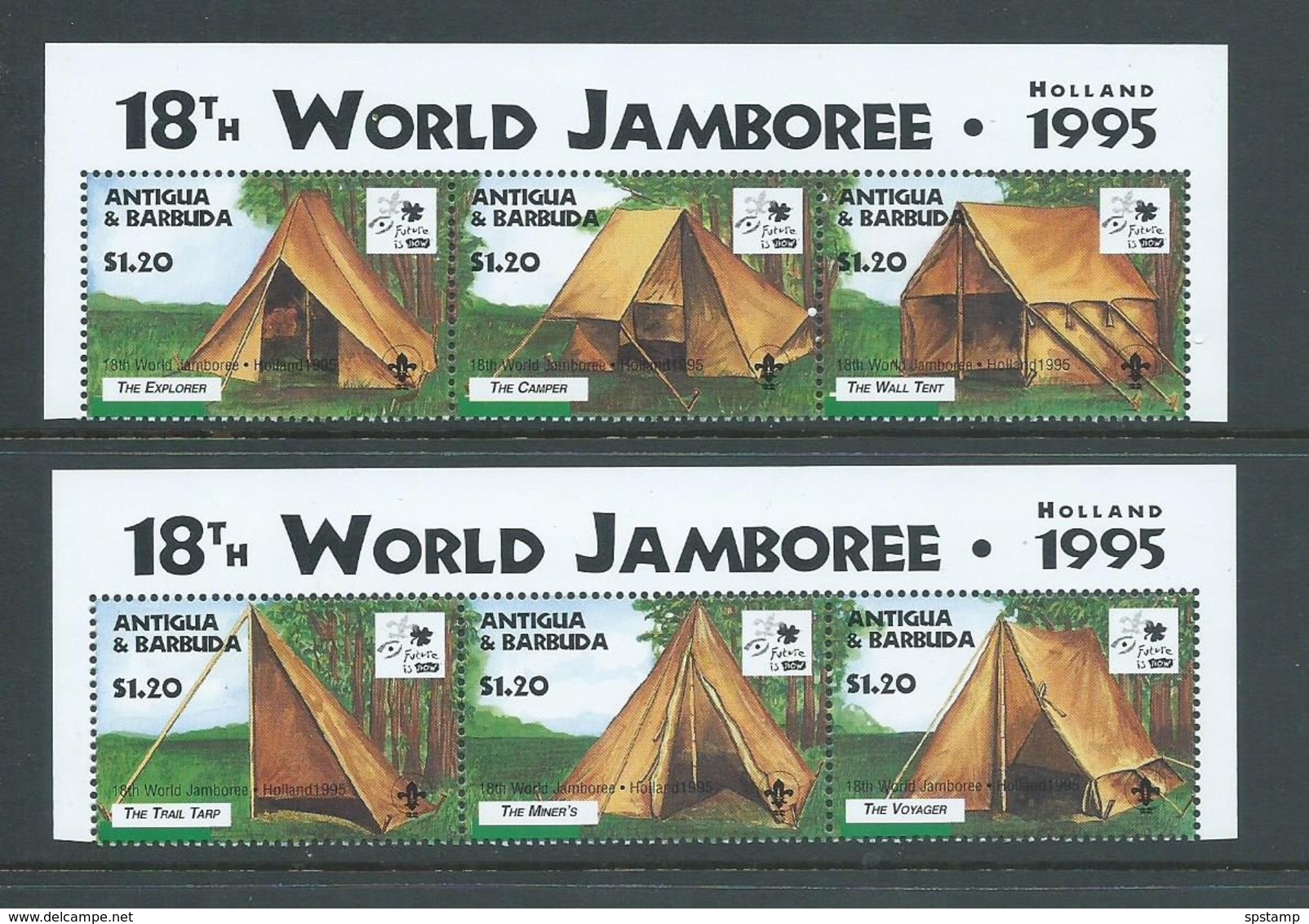 Antigua 1981 Holland Boy Scout Jamboree Set Of 2 Strips Of 3 MNH - Antigua And Barbuda (1981-...)