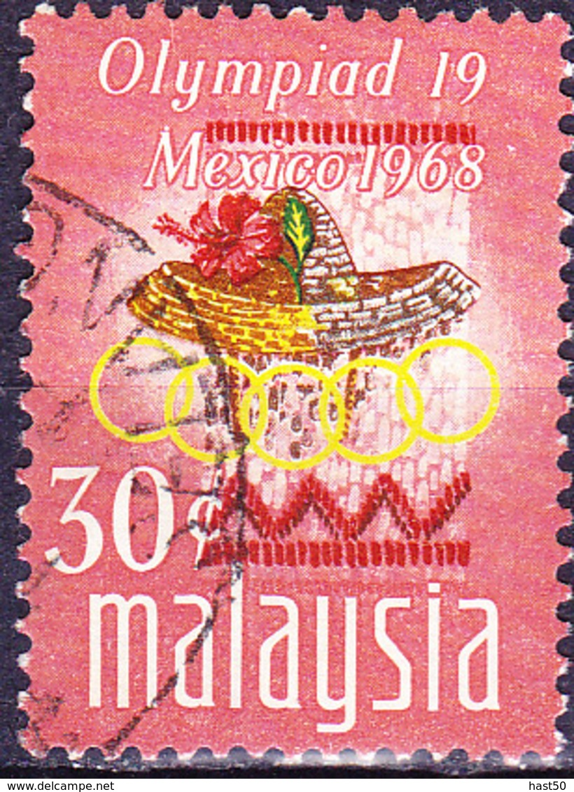 Malaysia - Olympiade Mexiko; Chinesischer Roseneibisch (Hibiscus Rosa-sinensis) (MiNr: 53) 1968 - Gest Used Obl - Malaysia (1964-...)