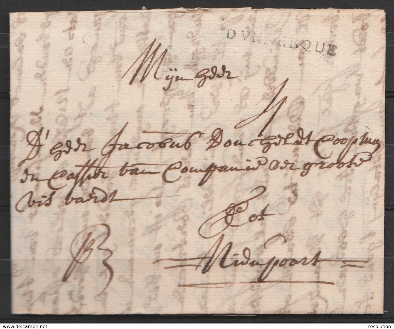 L. Datée 14 Juillet 1732 De DUNKERQUE Pour NIEUPOORT - Griffe "DVNKERQUE" - Port "4" - 1714-1794 (Austrian Netherlands)