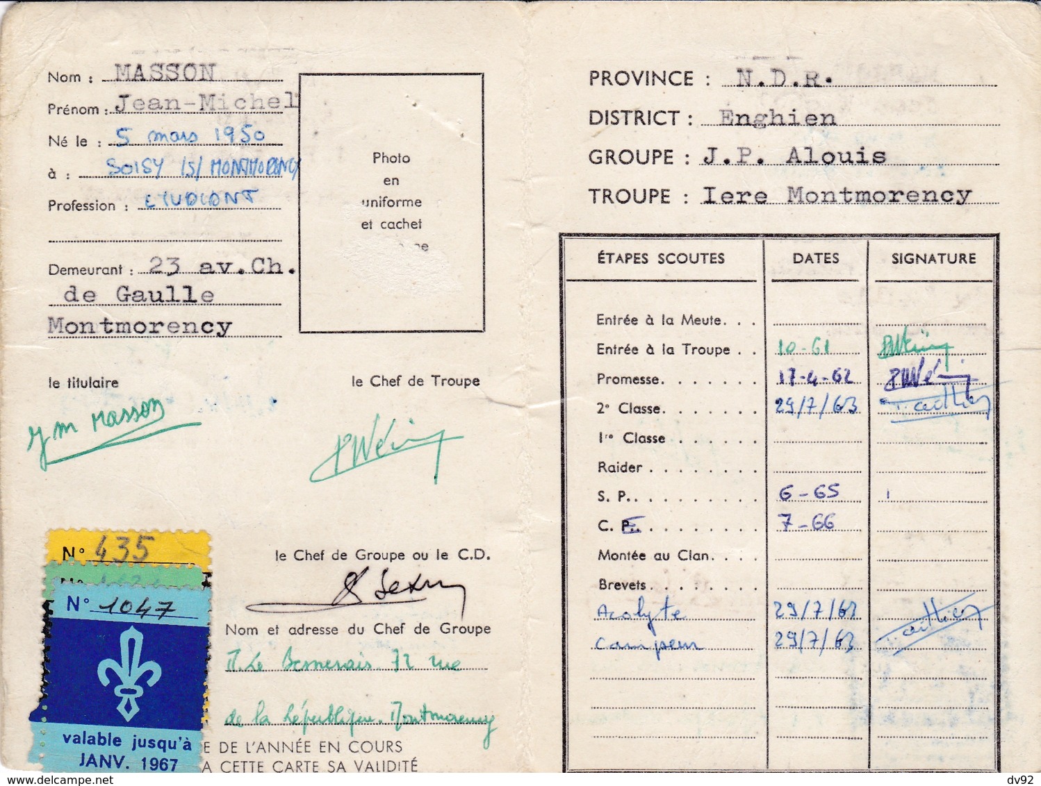 CARTE SCOUTS DE FRANCE 1967 - Scouting