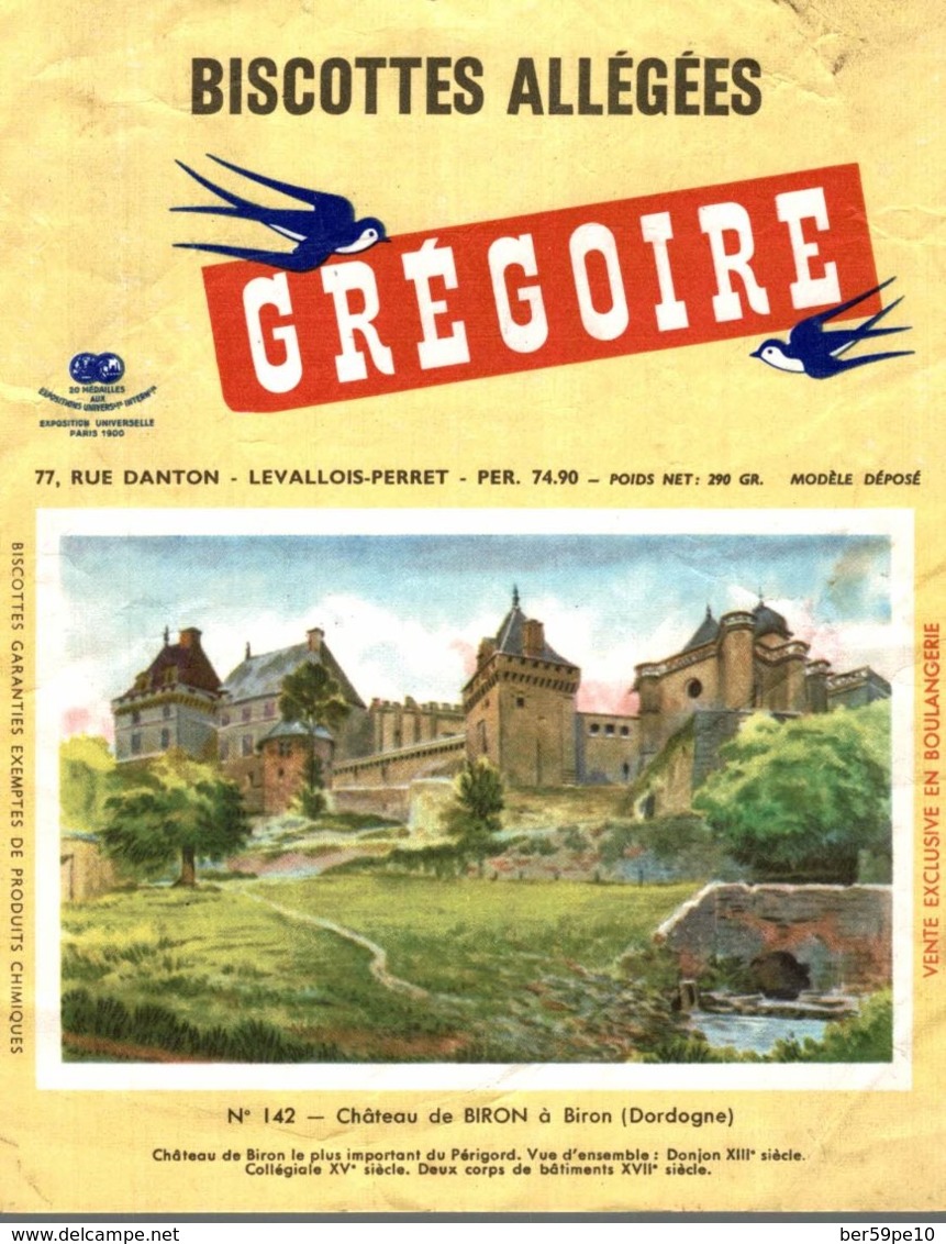 BUVARD  BISCOTTES GREGOIRE  CHATEAU DE BIRON DORDOGNE  N° 142 - Food