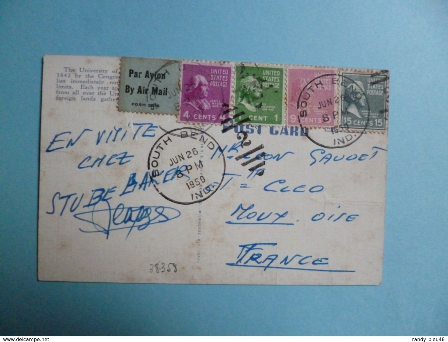 Oblitération Timbres Etats Unis Sur Carte Postale + Vignette Par Avion  -  1950  -  United States Postage - Marcophilie