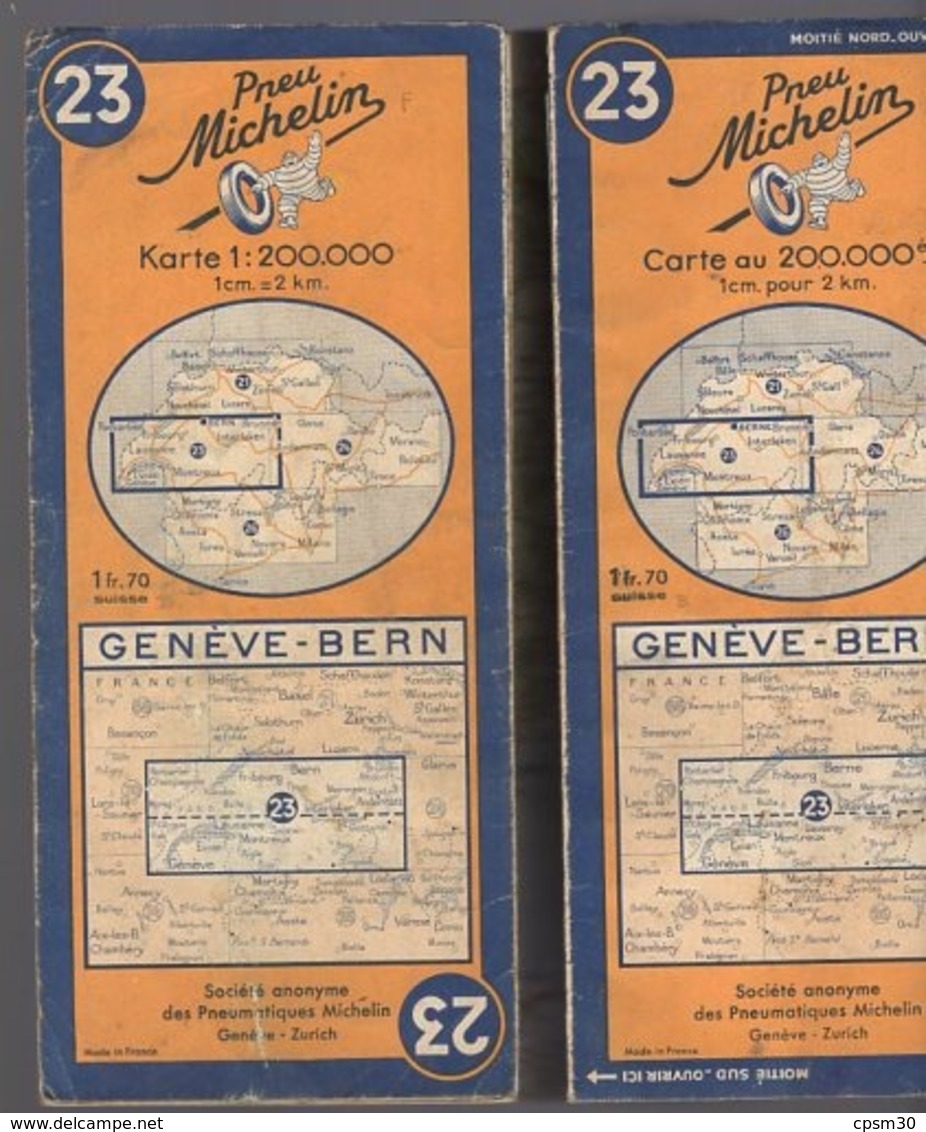 Carte Géographique MICHELIN - N° 023 GENEVE - BERNE / GENEVE - BERN - 1950 - Cartes Routières