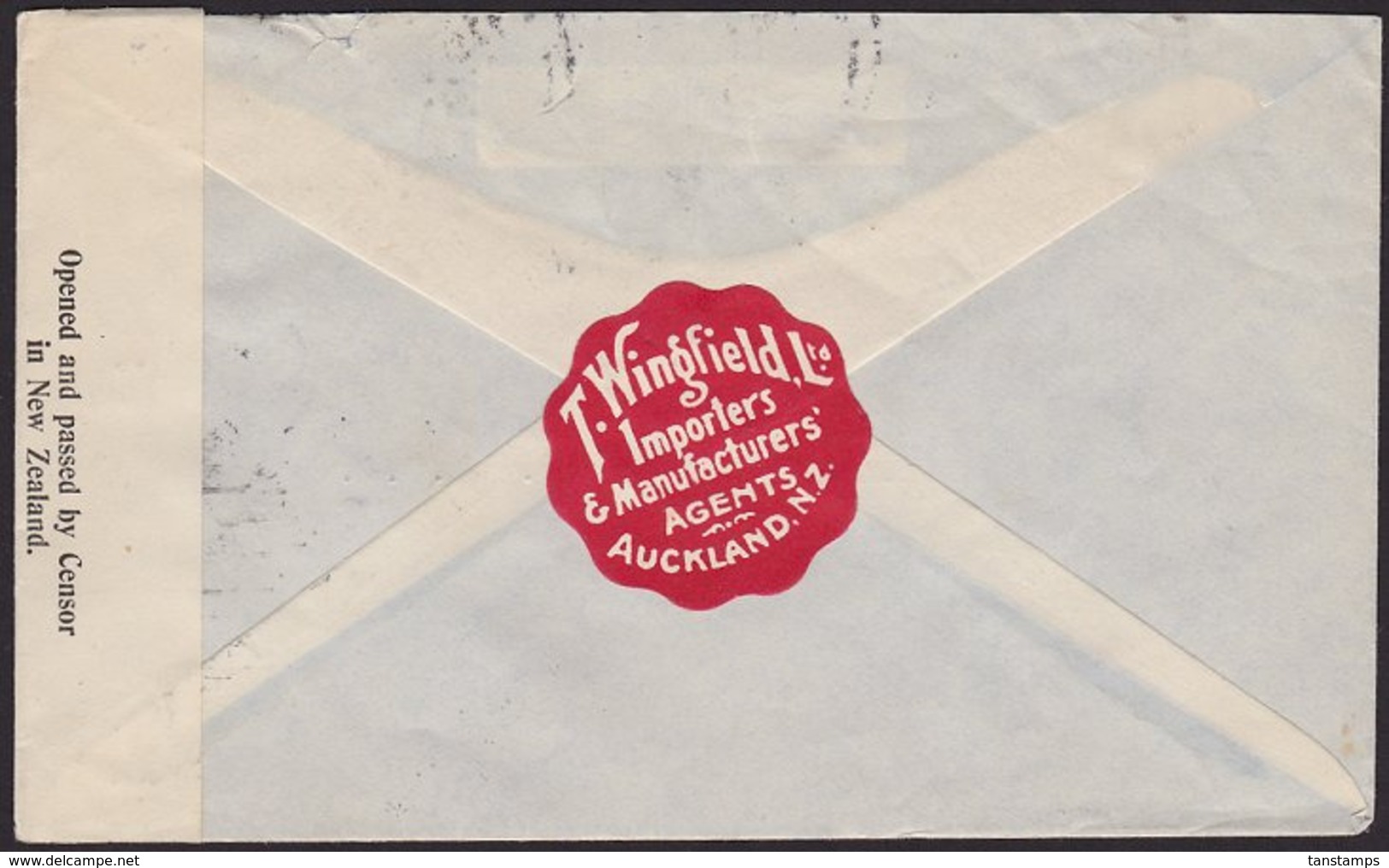 NEW ZEALAND - US CENSORED COMMERCIAL 4s ARMS COVER WINGFIELD CINDERELLA - Lettres & Documents