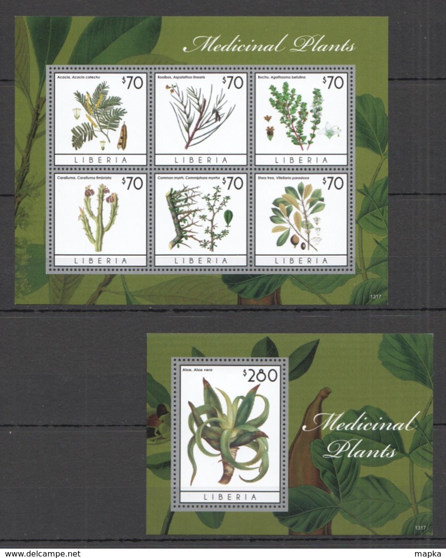 Y506 2013 LIBERIA FLORA MEDICINAL PLANTS #6253-58 MICHEL 20,5 EURO BL+KB MNH - Medicinal Plants