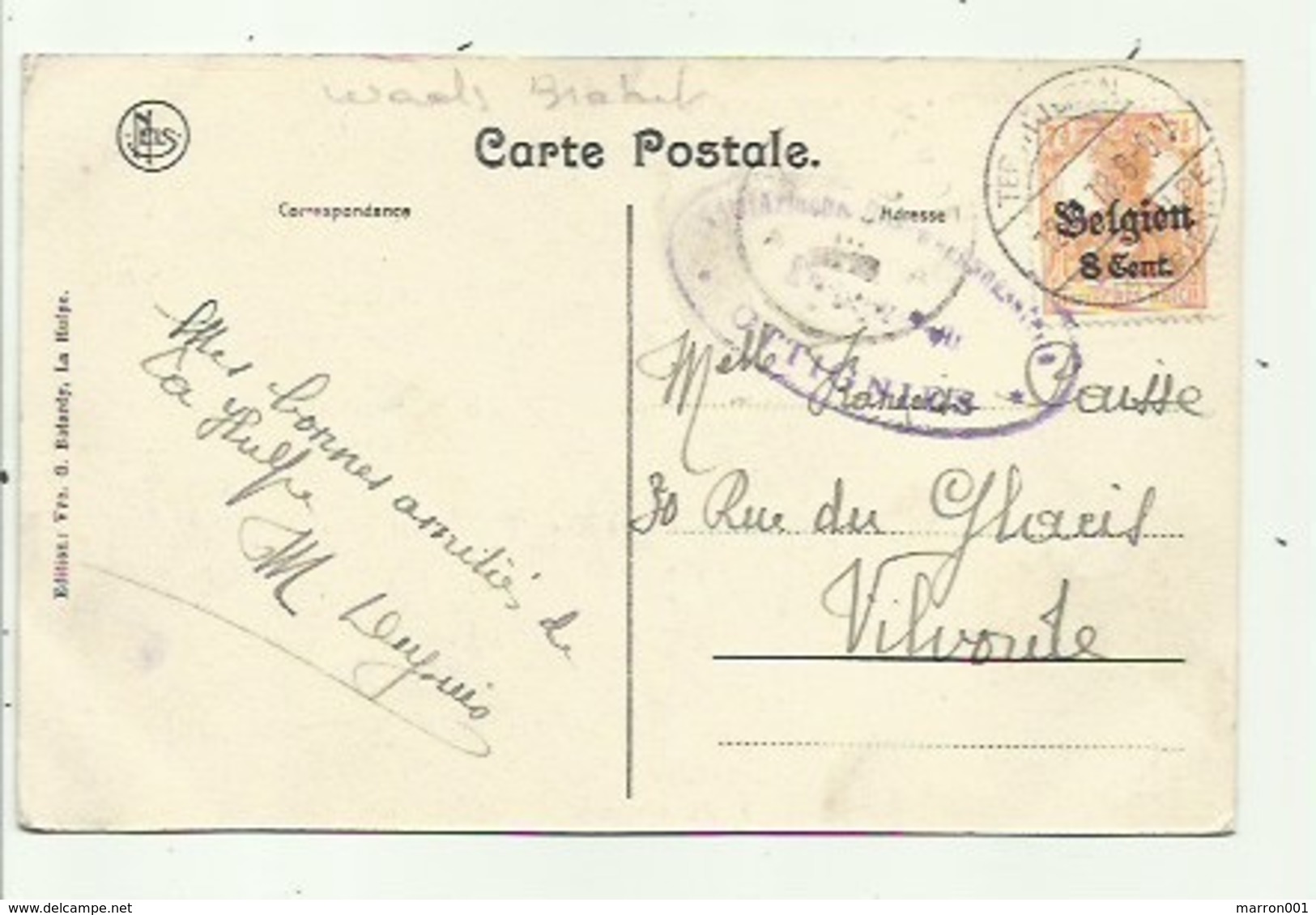 La Hulpe - Ecole St-Hubert Sous Le Bois (Duitse Postzegel 1918) 2 Scans - La Hulpe